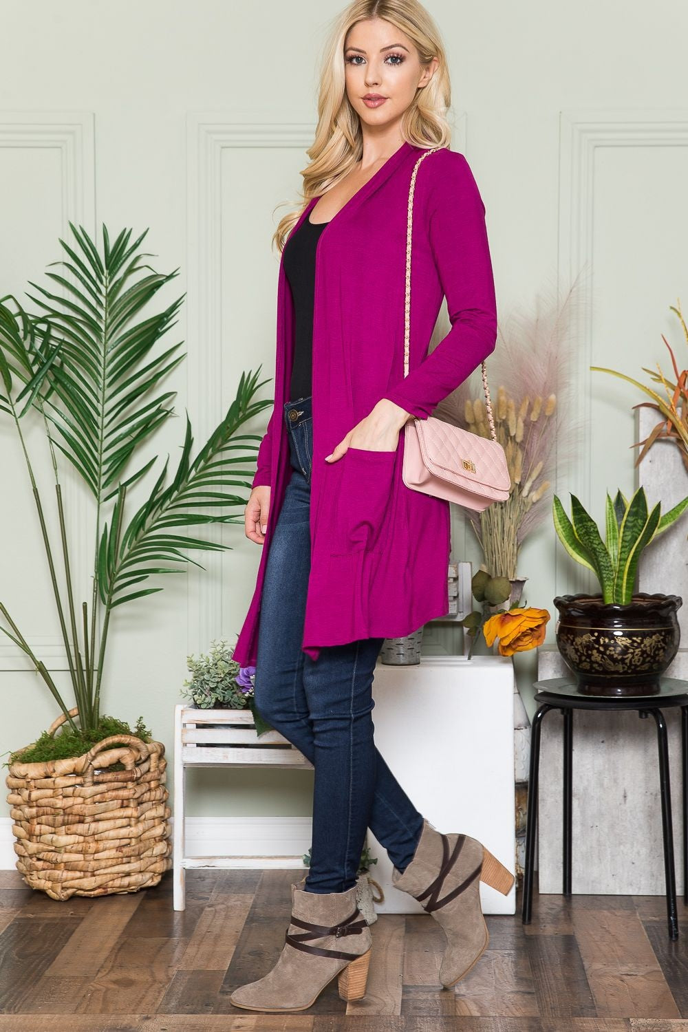 Celeste Full Size Open Front Cardigan with Pockets-TOPS / DRESSES-[Adult]-[Female]-2022 Online Blue Zone Planet