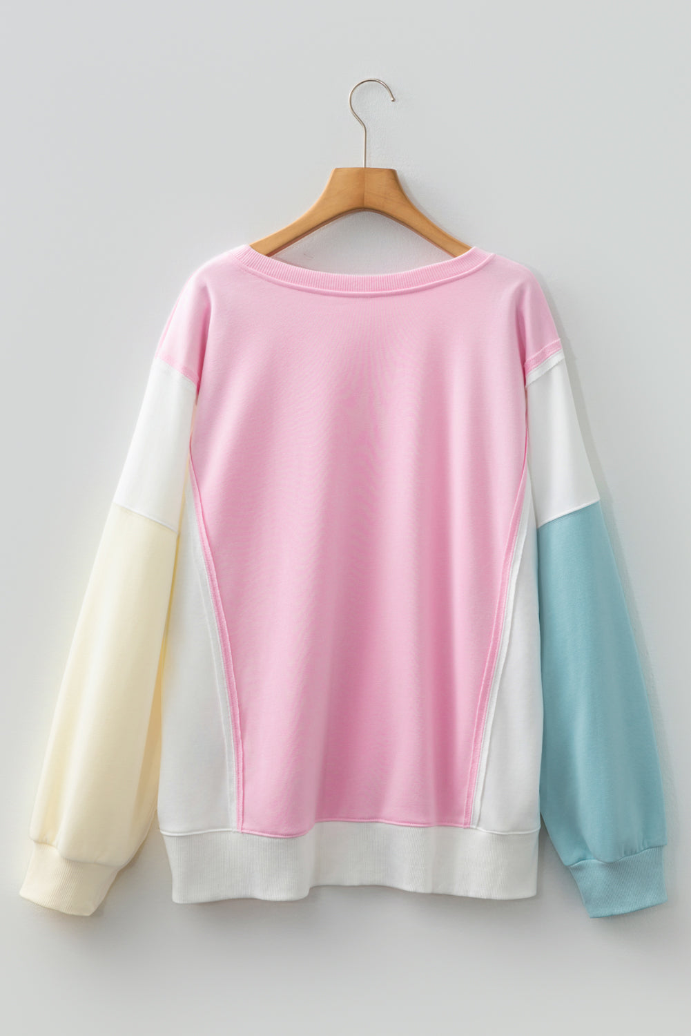 Pink Colorblock Patchwork Drop Shoulder Plus Size Sweatshirt-Plus Size/Plus Size Sweatshirts & Hoodies-[Adult]-[Female]-2022 Online Blue Zone Planet