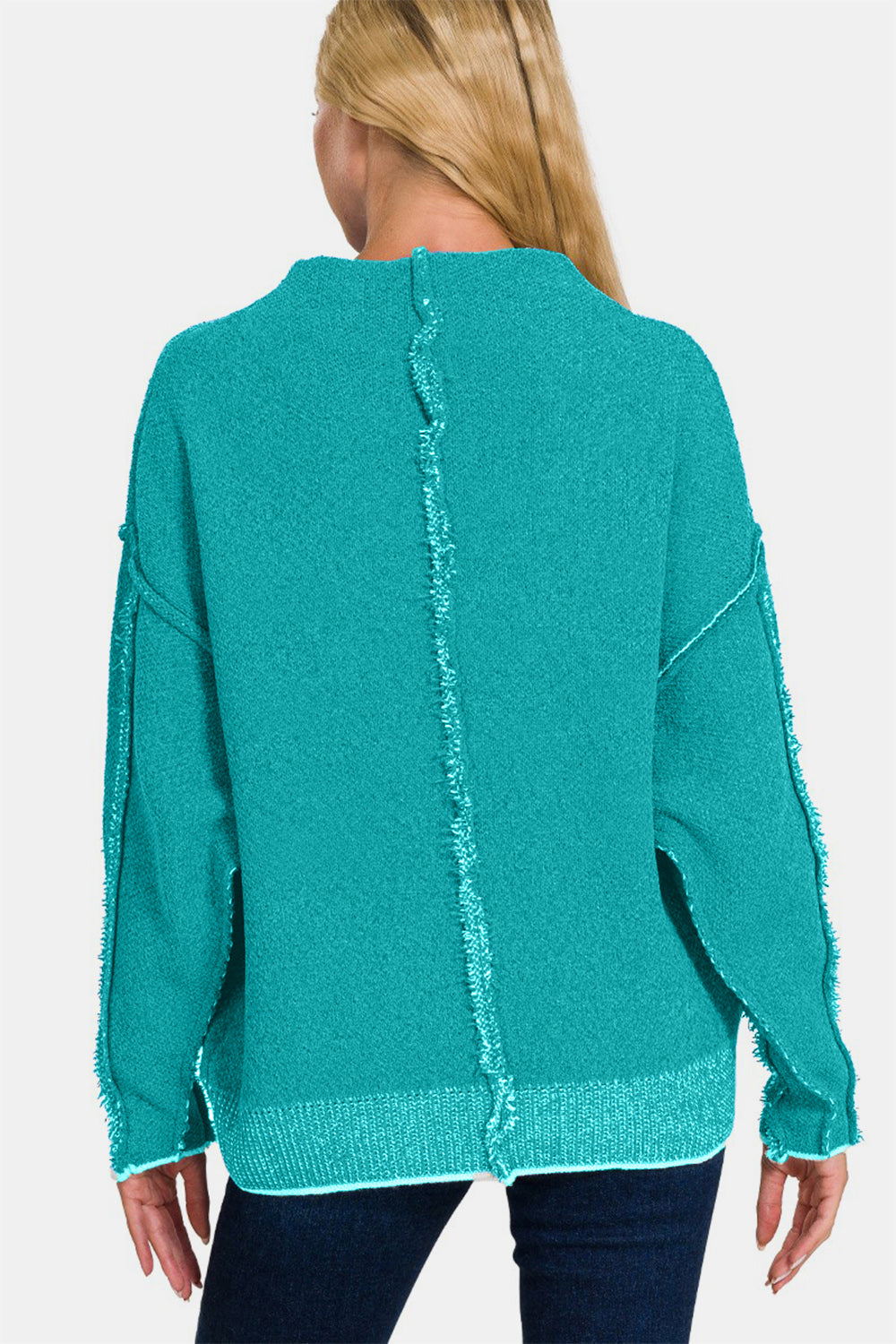 Zenana Exposed Seam Mock Neck Long Sleeve Sweater-TOPS / DRESSES-[Adult]-[Female]-2022 Online Blue Zone Planet