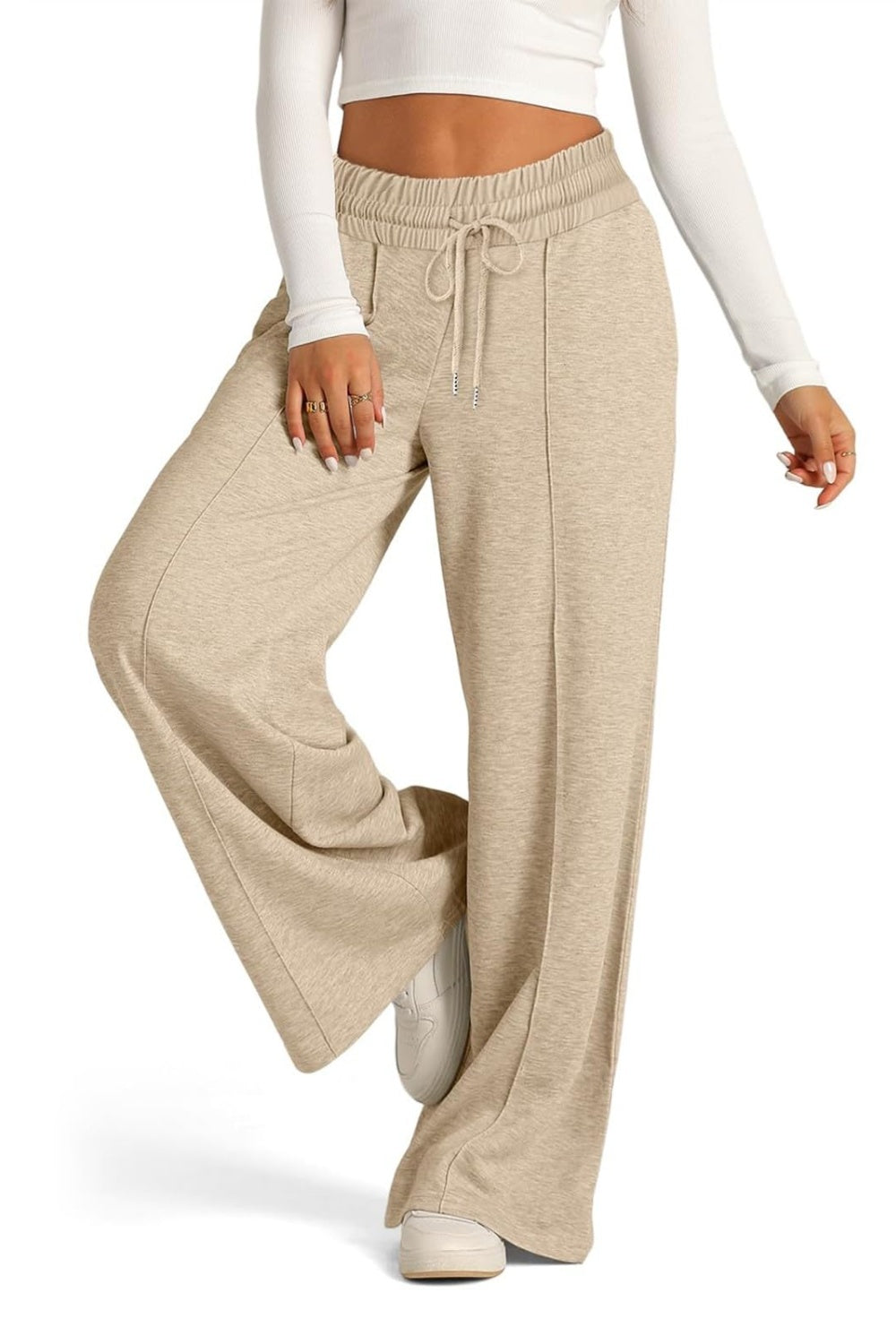 Drawstring Elastic Waist Wide Leg Pants-BOTTOMS SIZES SMALL MEDIUM LARGE-[Adult]-[Female]-2022 Online Blue Zone Planet