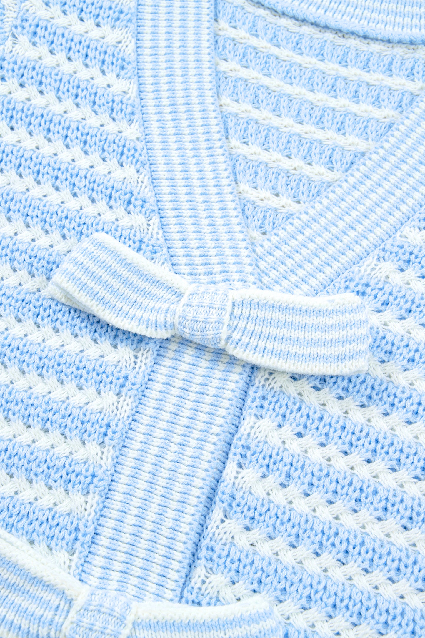 Sky Blue Stripe Short Sleeve Knit V Neck Bow Knot Sweater-TOPS / DRESSES-[Adult]-[Female]-2022 Online Blue Zone Planet