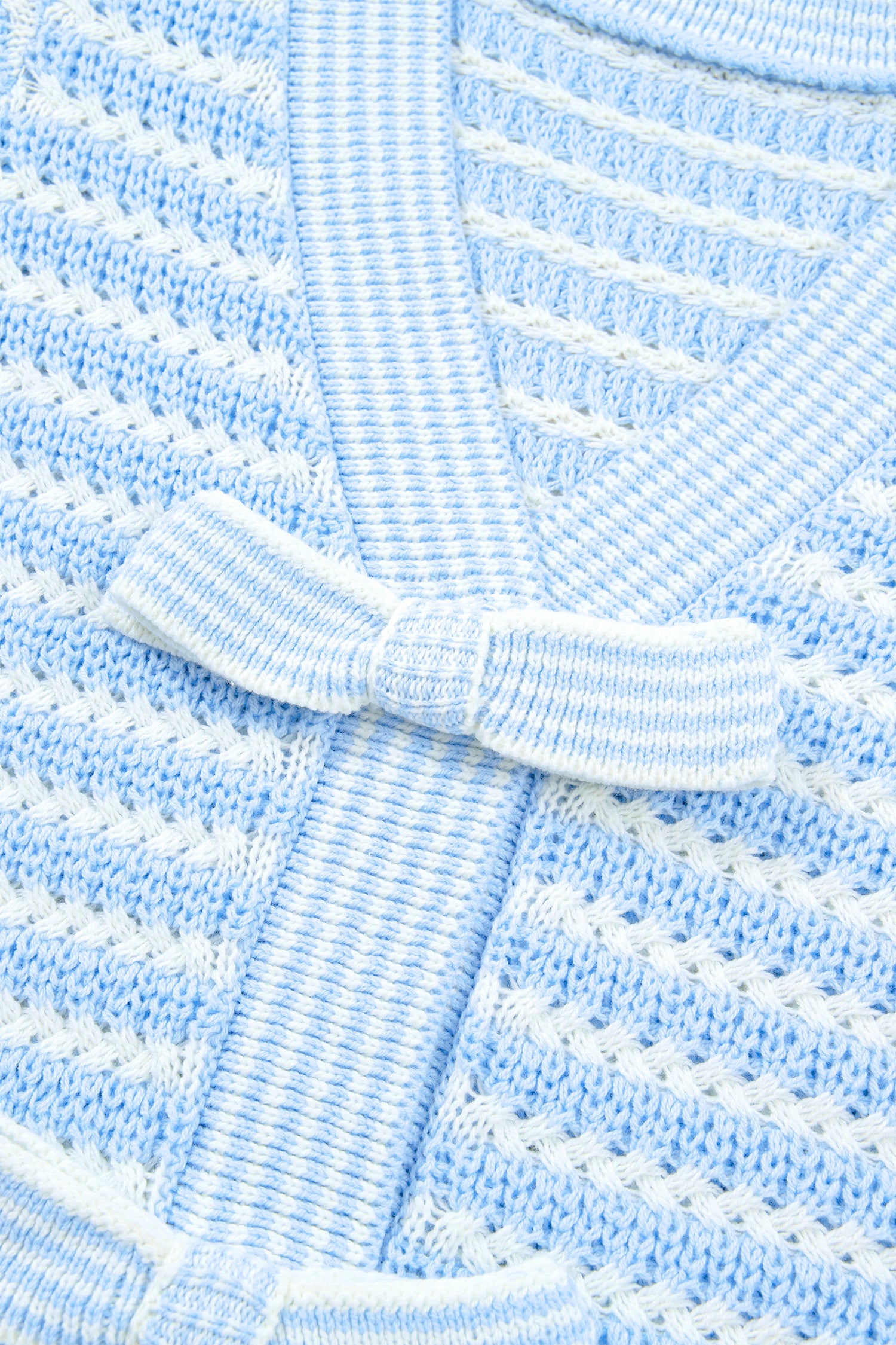Sky Blue Stripe Short Sleeve Knit V Neck Bow Knot Sweater-TOPS / DRESSES-[Adult]-[Female]-2022 Online Blue Zone Planet