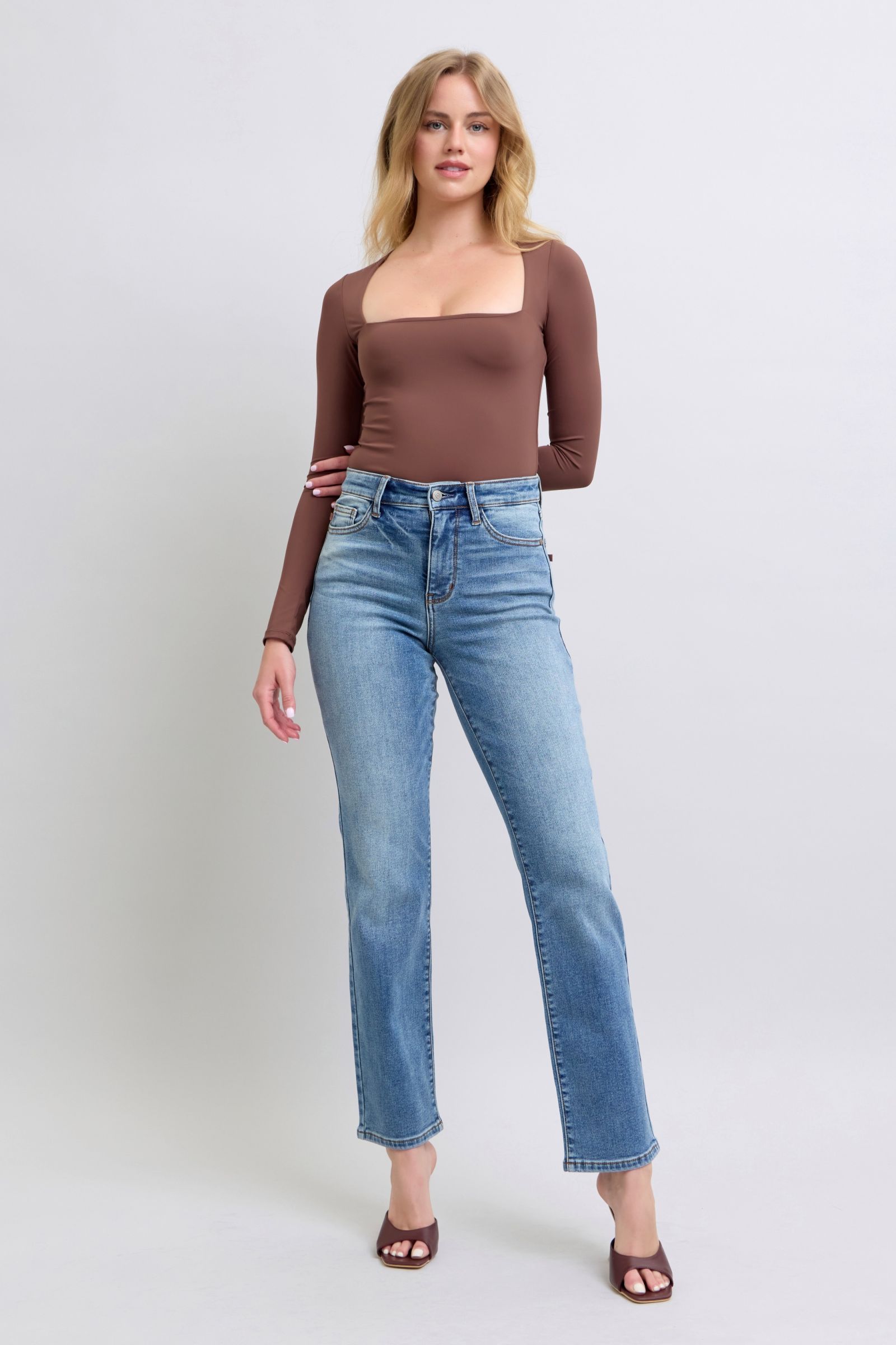 Judy Blue Full Size Wash Thermal Straight Jeans with Pockets-BOTTOMS SIZES SMALL MEDIUM LARGE-[Adult]-[Female]-2022 Online Blue Zone Planet