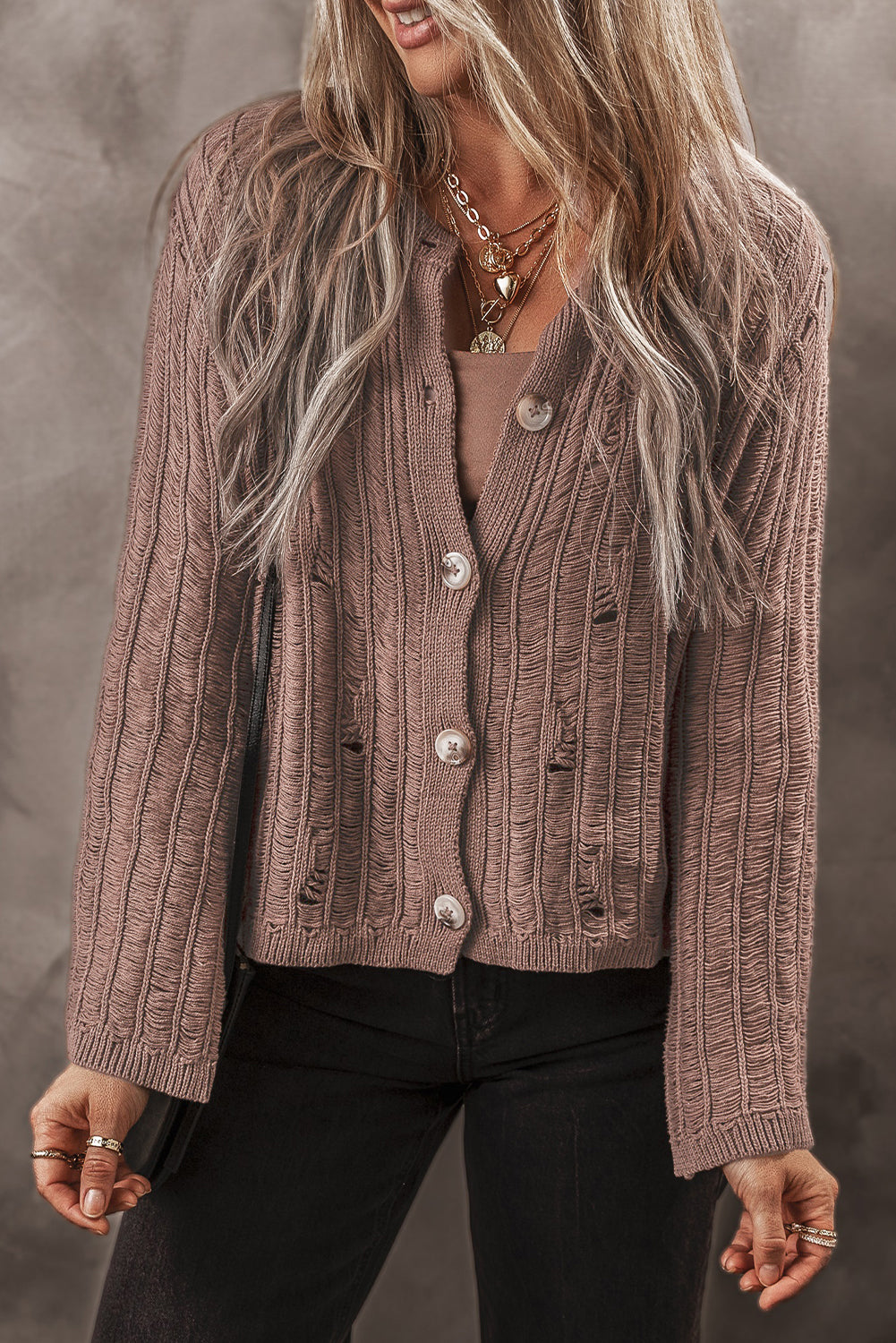 Goat Cut Out Textured Knit Buttoned Cardigan-Sweaters & Cardigans/Cardigans-[Adult]-[Female]-2022 Online Blue Zone Planet