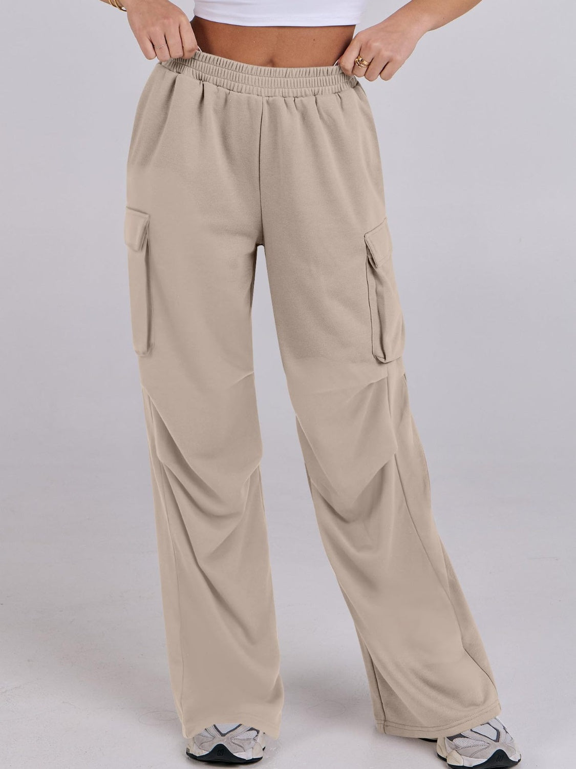 Blue Zone Planet | Elastic Waist Wide Leg Pants with Pockets-BOTTOMS SIZES SMALL MEDIUM LARGE-[Adult]-[Female]-2022 Online Blue Zone Planet