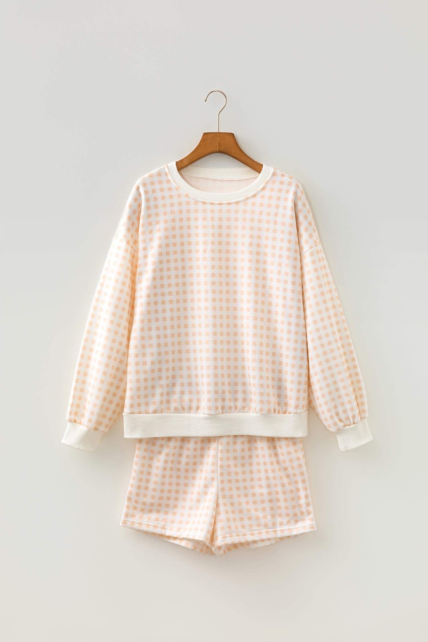 Yellow Plaid Baggy Pullover Drawstring Casual Shorts 2pcs Outfit-Two Piece Sets/Short Sets-[Adult]-[Female]-2022 Online Blue Zone Planet
