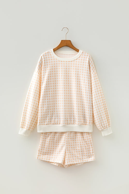 Yellow Plaid Baggy Pullover Drawstring Casual Shorts 2pcs Outfit-Two Piece Sets/Short Sets-[Adult]-[Female]-2022 Online Blue Zone Planet