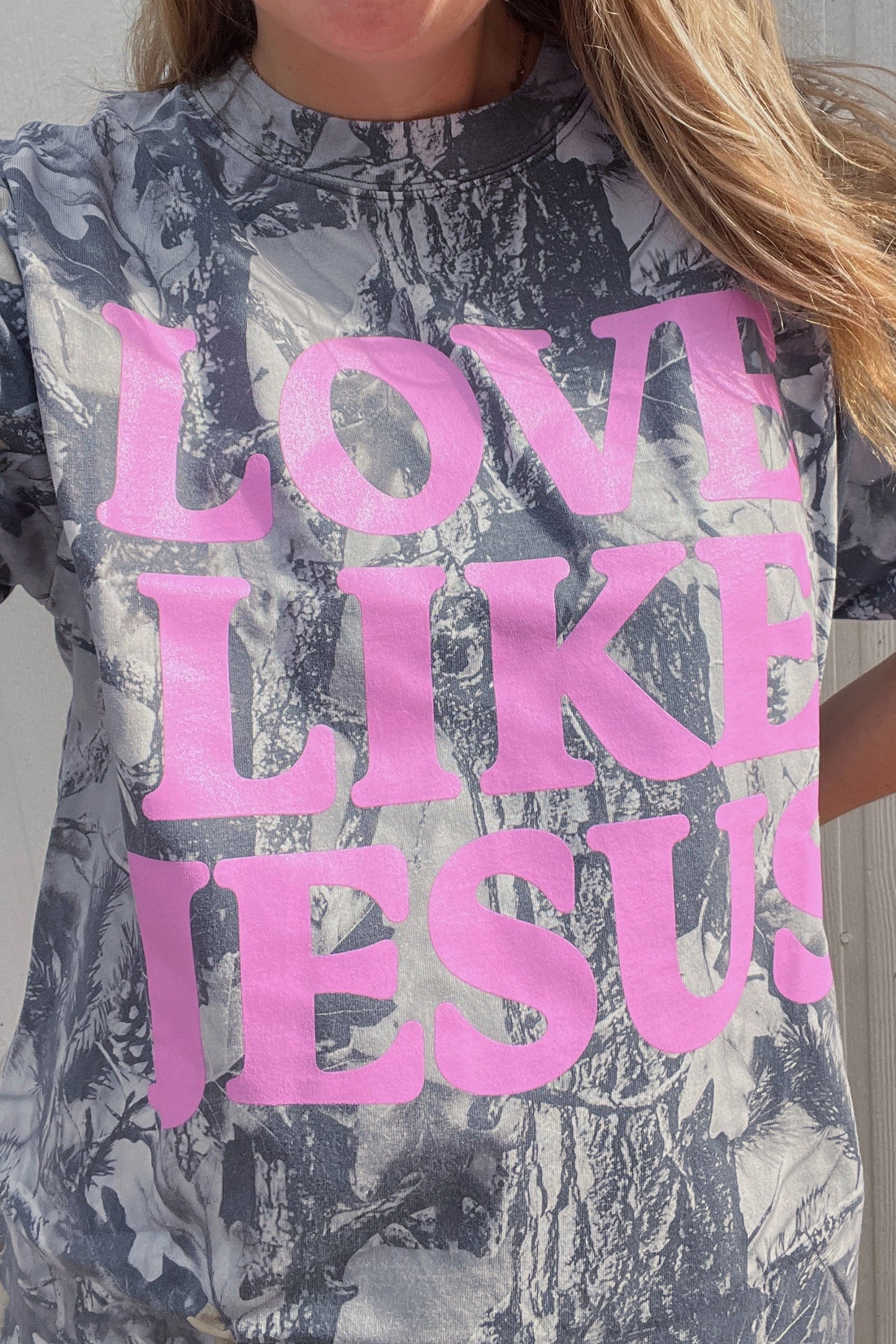 Gray Woodland Camouflage LOVE LIKE JESUS Plus Size T Shirt-Plus Size/Plus Size Tops/Plus Size Tops & Tees-[Adult]-[Female]-2022 Online Blue Zone Planet
