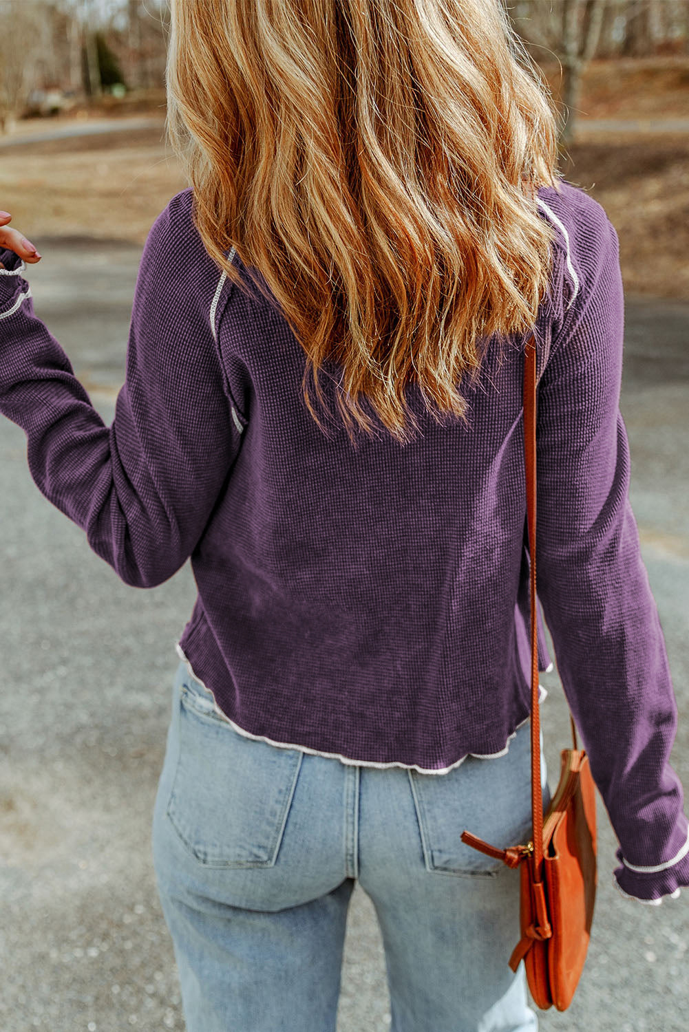 Tillandsia Purple Textured Round Neck Long Sleeve Top-Tops/Long Sleeve Tops-[Adult]-[Female]-2022 Online Blue Zone Planet