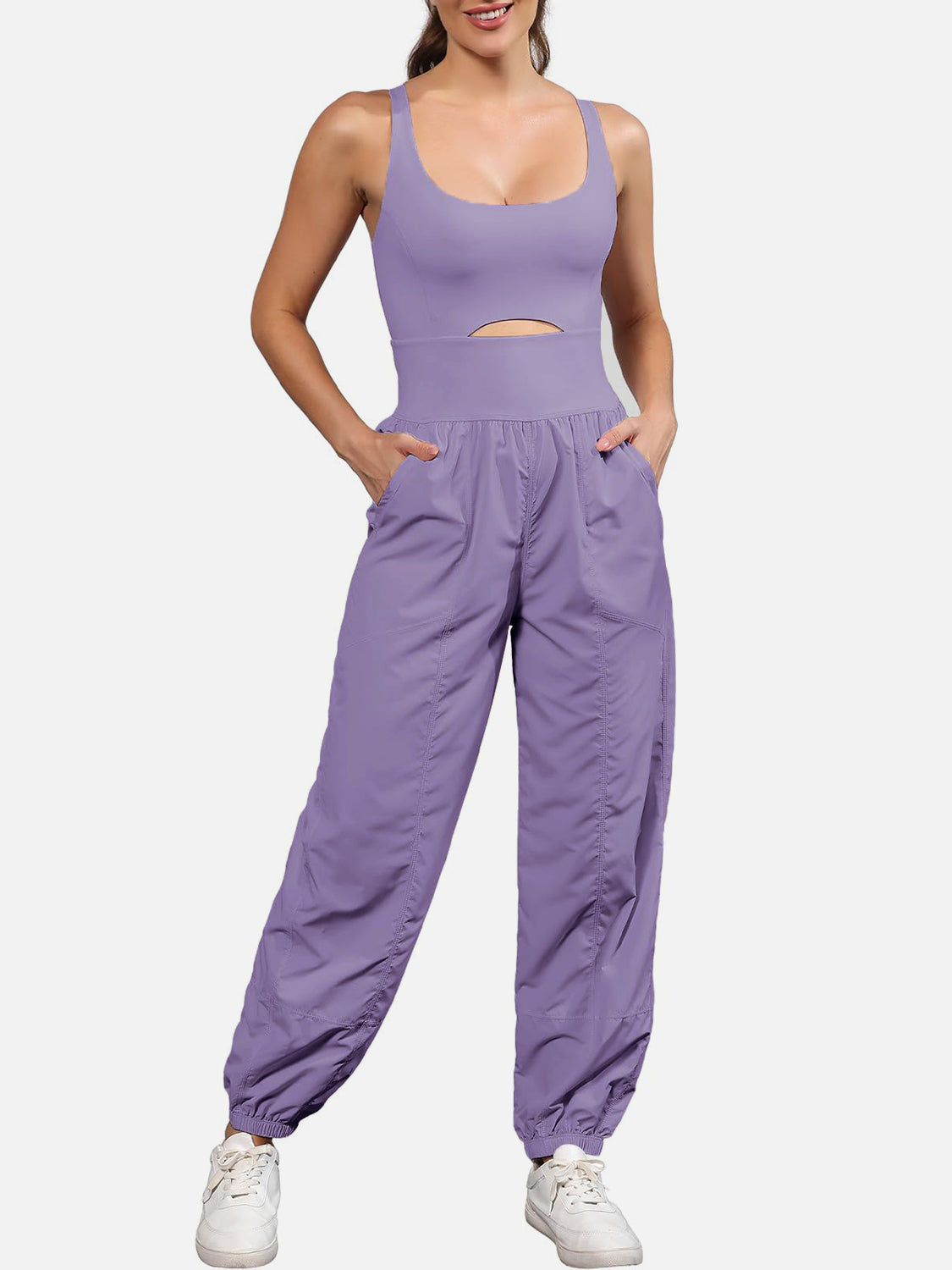 Cutout Scoop Neck Wide Strap Jumpsuit-TOPS / DRESSES-[Adult]-[Female]-Lavender-S-2022 Online Blue Zone Planet