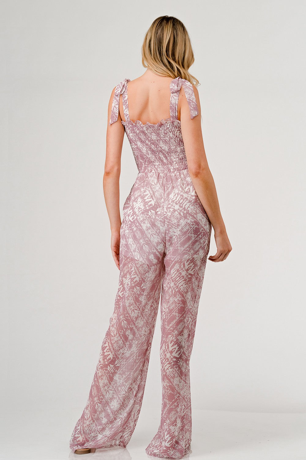 GeeGee Printed Tie Shoulder Wide Leg Jumpsuit-TOPS / DRESSES-[Adult]-[Female]-2022 Online Blue Zone Planet