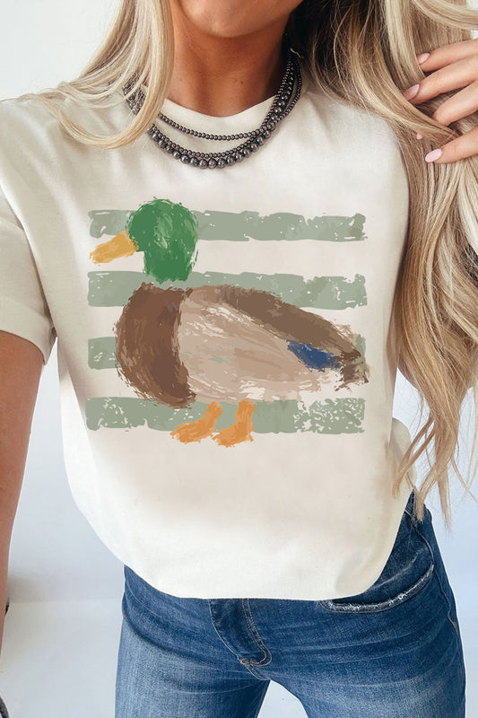 White Western Duck Graffiti Print T-Shirt-Graphic/Graphic Tees-[Adult]-[Female]-2022 Online Blue Zone Planet
