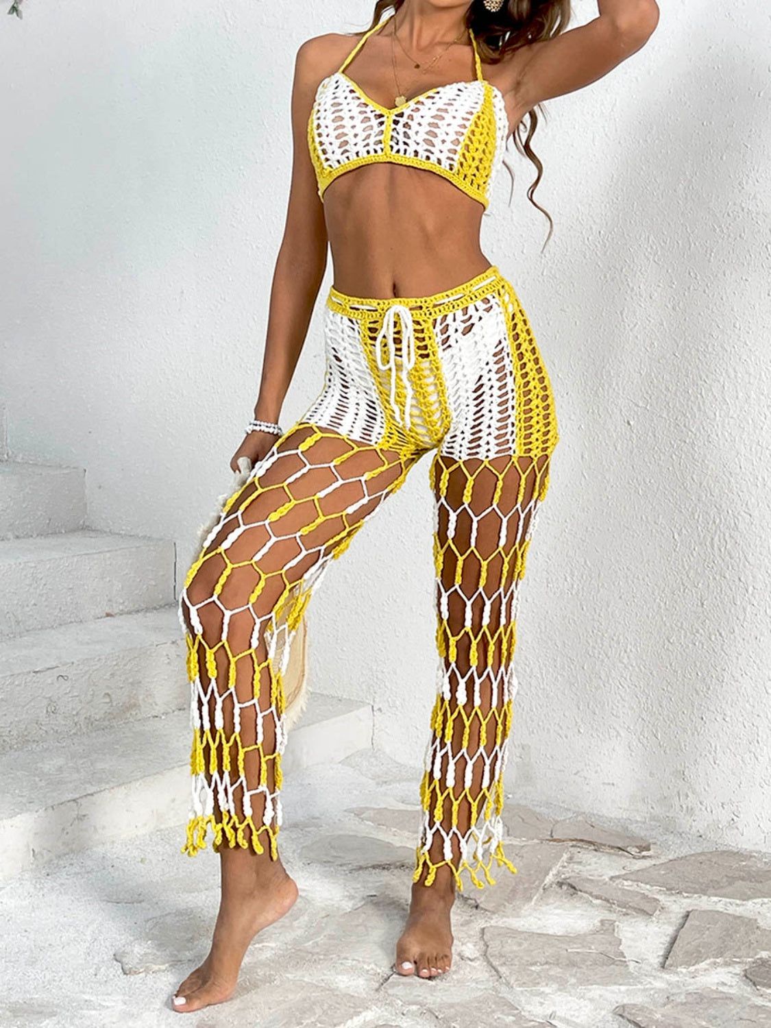 Blue Zone Planet | Cutout Halter Neck Top and Pants Two-Piece Swim Set-TOPS / DRESSES-[Adult]-[Female]-2022 Online Blue Zone Planet