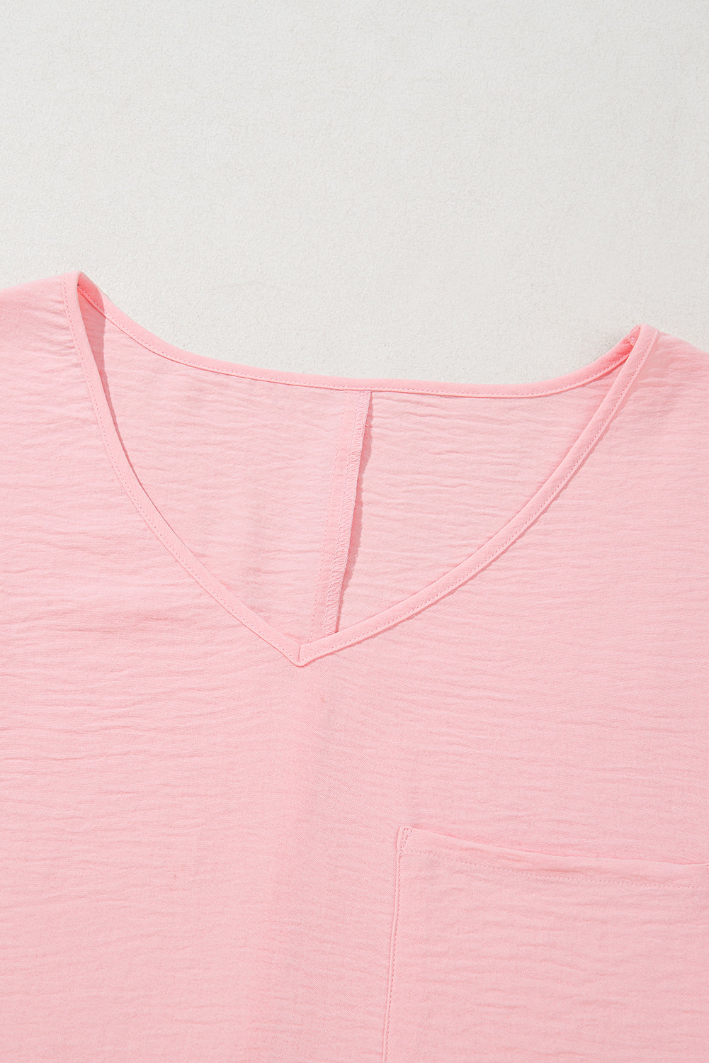 Pink Textured Half Sleeve V Neck Plus Size T Shirt With Chest Pocket-Plus Size/Plus Size Tops/Plus Size Tops & Tees-[Adult]-[Female]-2022 Online Blue Zone Planet