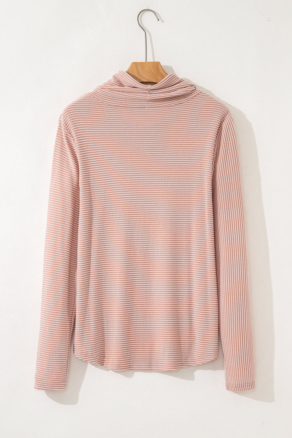 Pale Chestnut Horizontal Twist Ribbed Drawstring Cowl Neck Knit Top-Tops/Long Sleeve Tops-[Adult]-[Female]-2022 Online Blue Zone Planet