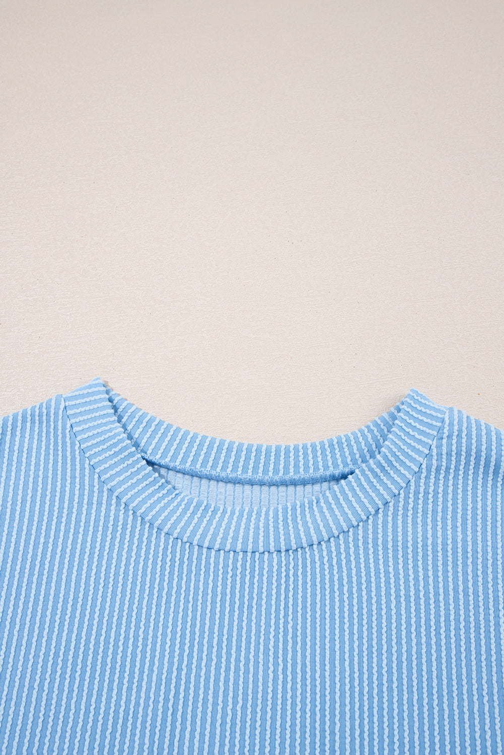 Dark Blue Corded Knit Color Block Pocketed Crew Neck T Shirt-Tops/Tops & Tees-[Adult]-[Female]-2022 Online Blue Zone Planet