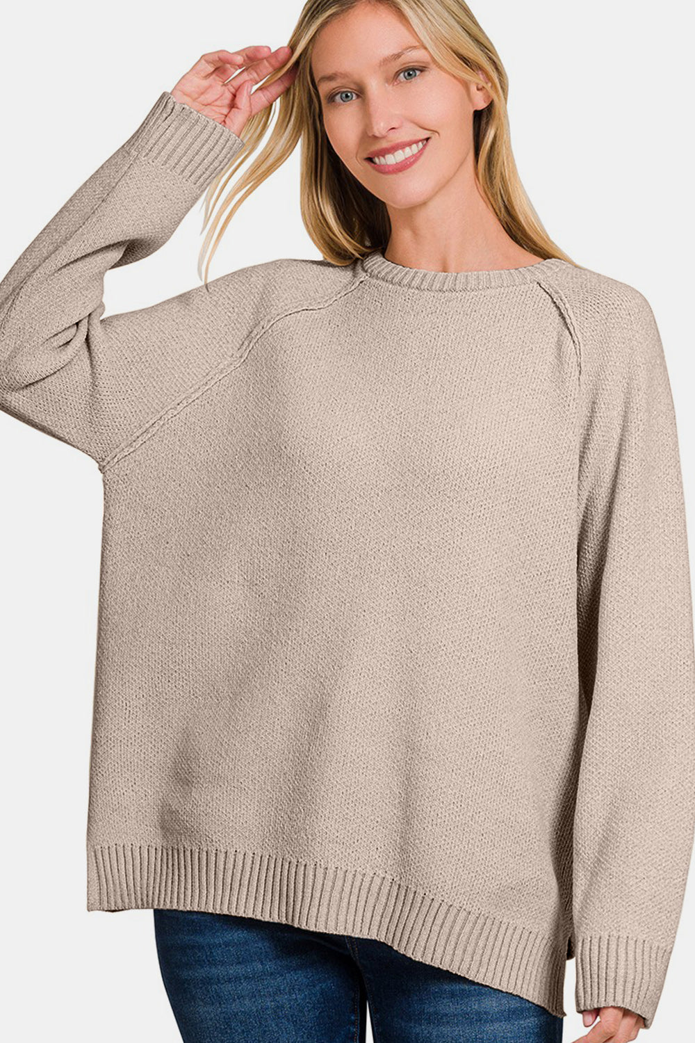 Blue Zone Planet | Zenana Side Slit Raglan Sleeve Sweater-TOPS / DRESSES-[Adult]-[Female]-2022 Online Blue Zone Planet