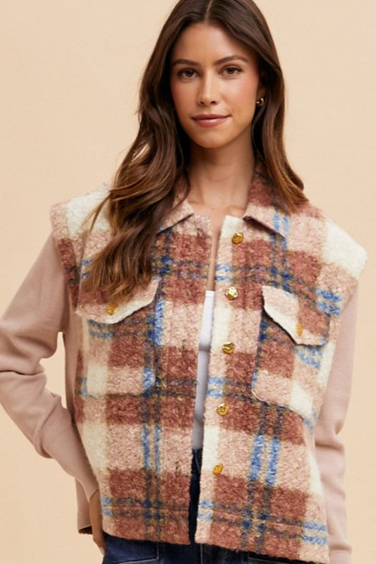 Blue Zone Planet |  Annie Wear Faux Fur Plaid Button Up Jacket