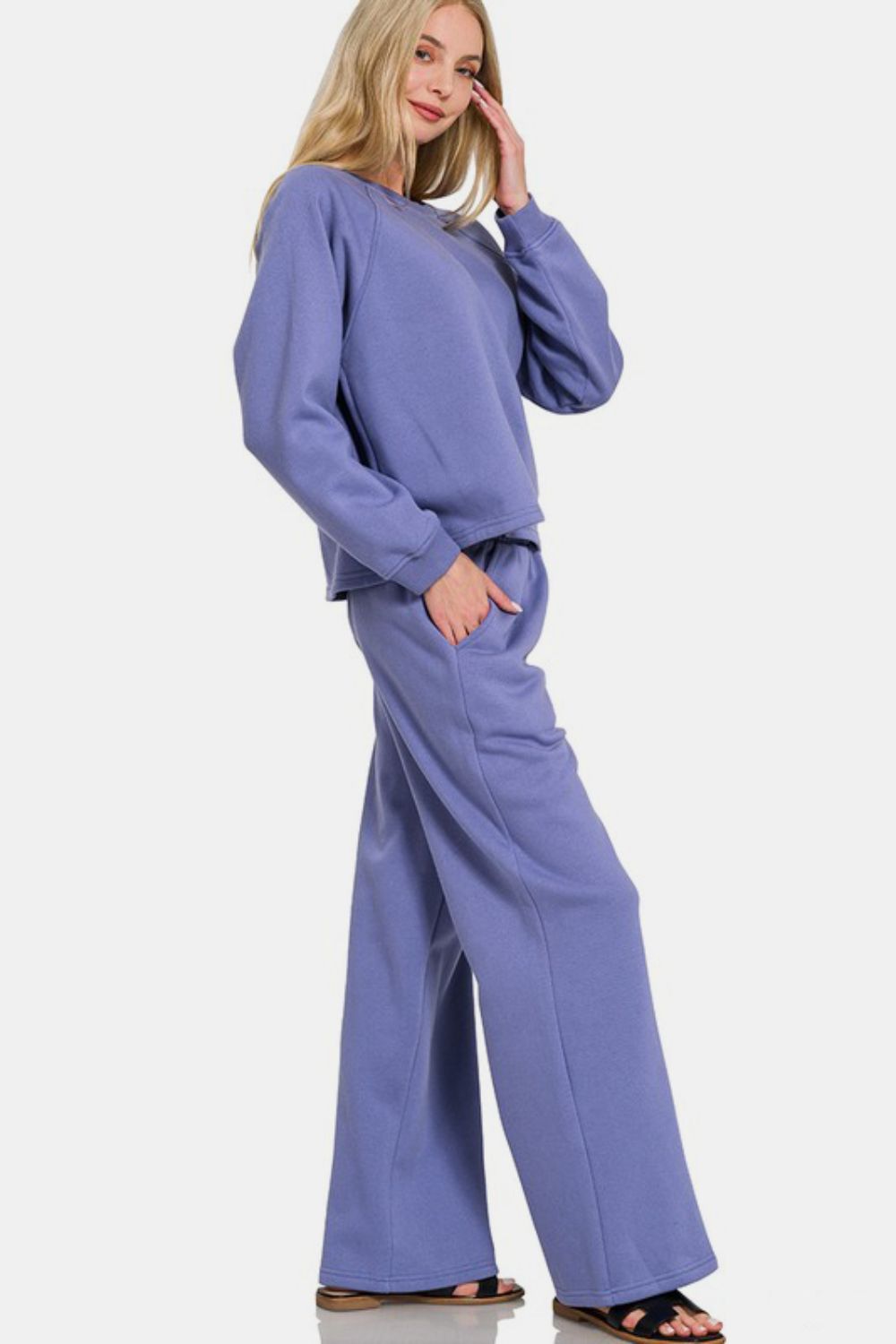 Zenana Round Neck Raglan Sleeve Top and Elastic Waist Pants Set-TOPS / DRESSES-[Adult]-[Female]-2022 Online Blue Zone Planet