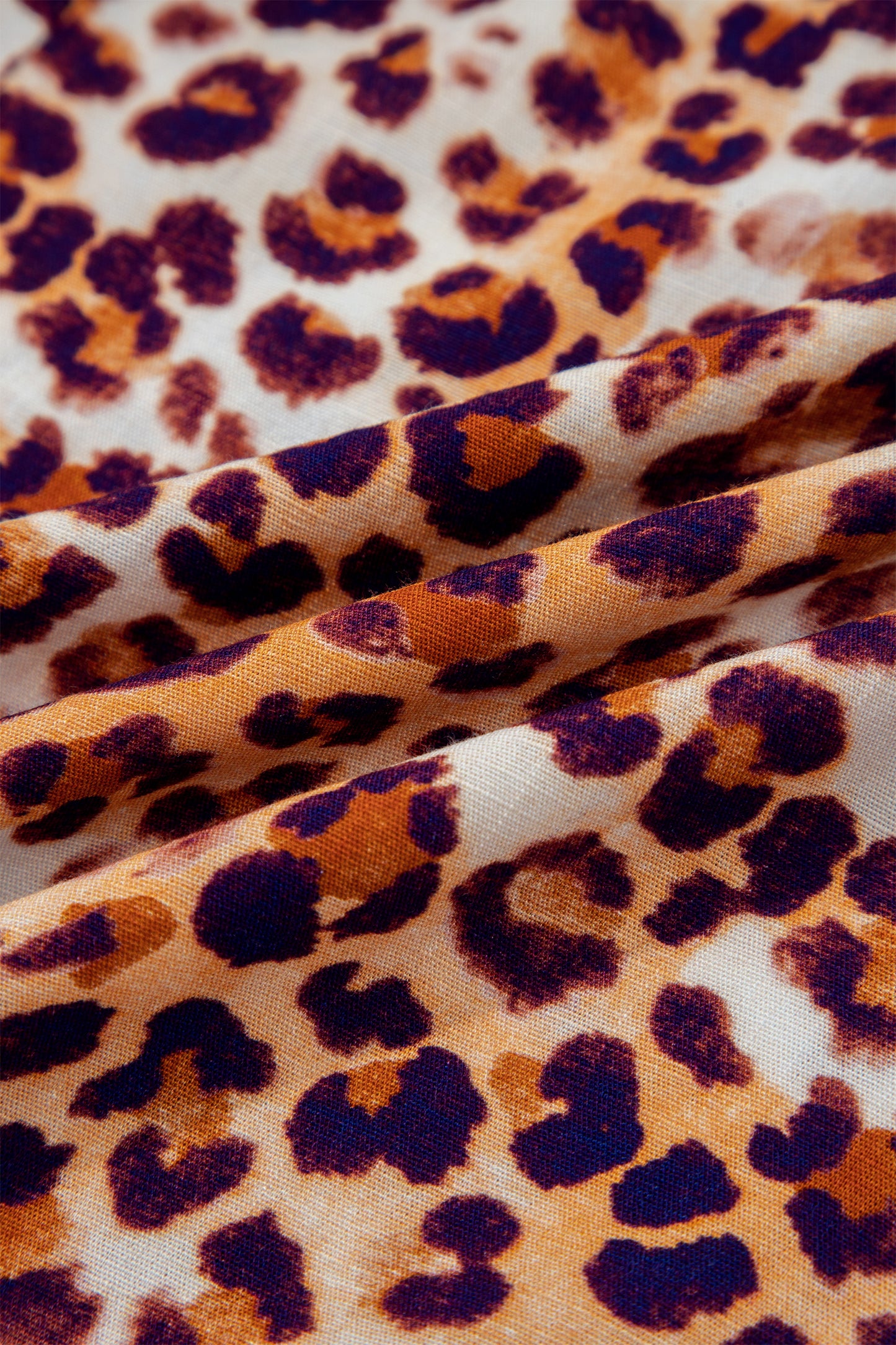 Brown Plus Size Leopard Frilled Stand Neck Blouse-Plus Size/Plus Size Tops/Plus Size Blouses & Shirts-[Adult]-[Female]-2022 Online Blue Zone Planet