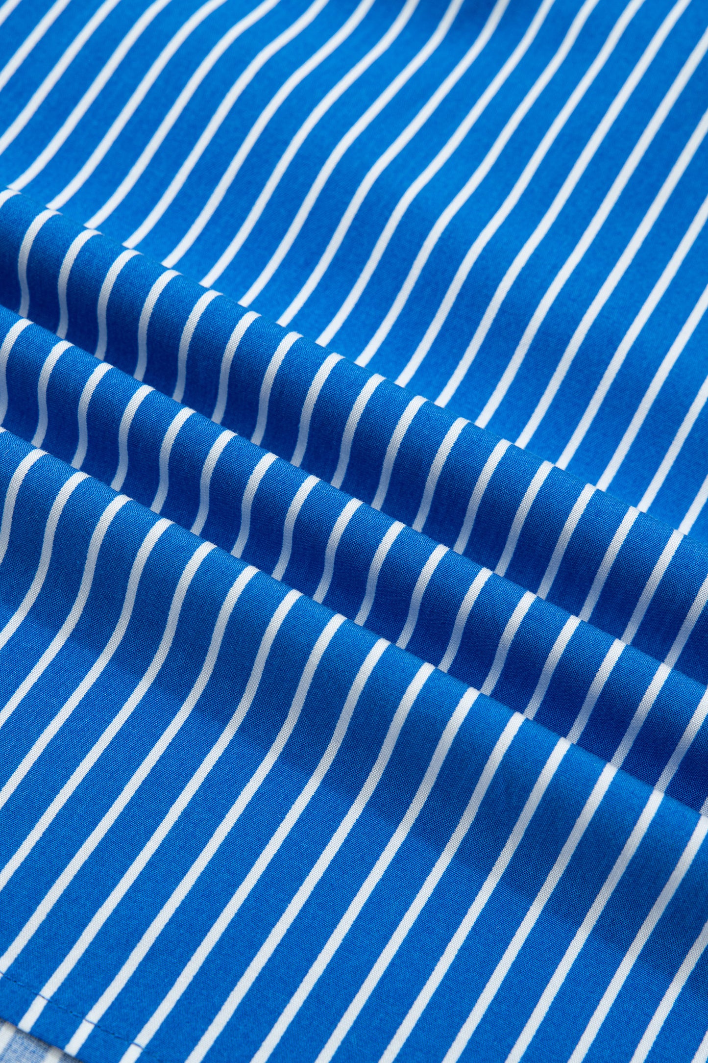 Blue Stripe Ruffled Short Puff Sleeve Button Front Blouse-Tops/Blouses & Shirts-[Adult]-[Female]-2022 Online Blue Zone Planet