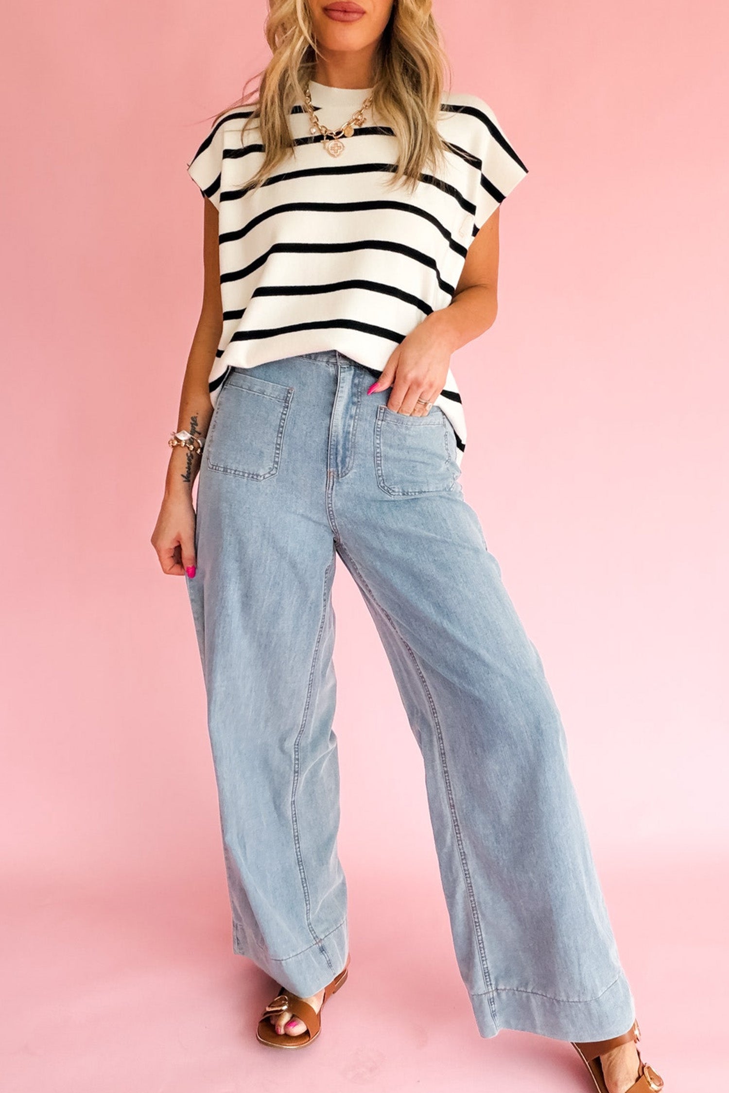 Beau Blue Solid Full-Length Regular Pocket Detail Wholesale Denim Jeans-Bottoms/Jeans-[Adult]-[Female]-2022 Online Blue Zone Planet