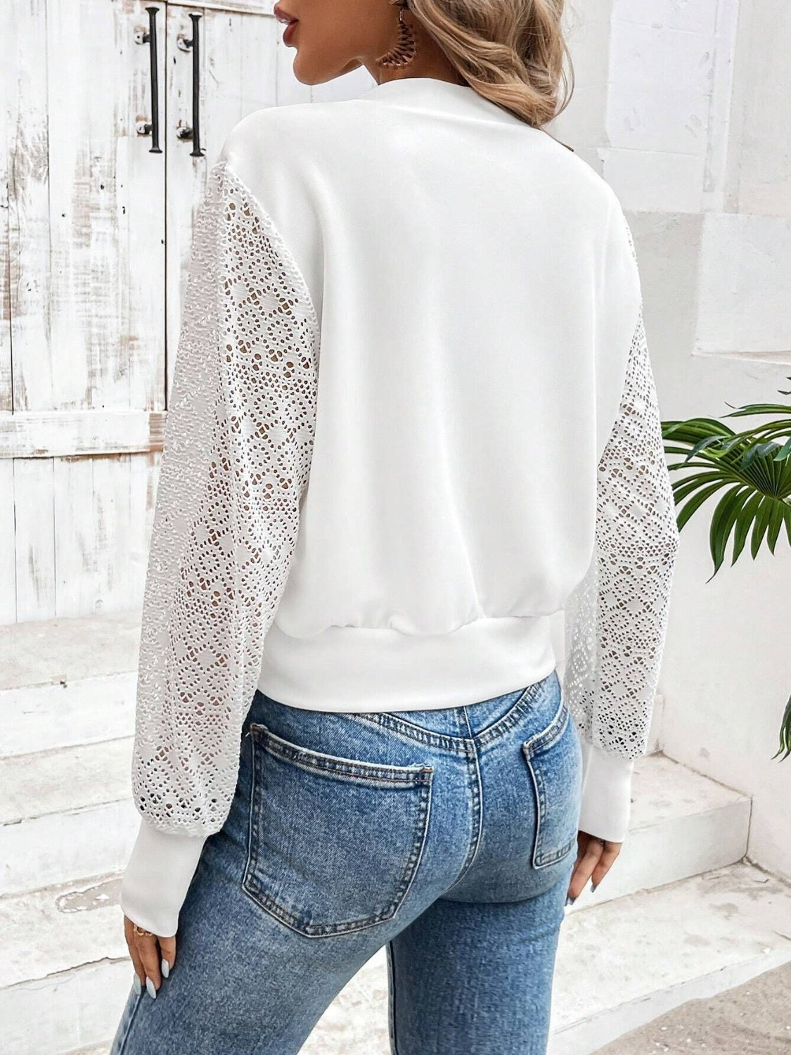 Baseball Collar Lace Patchwork Long Sleeve Jacket-TOPS / DRESSES-[Adult]-[Female]-2022 Online Blue Zone Planet