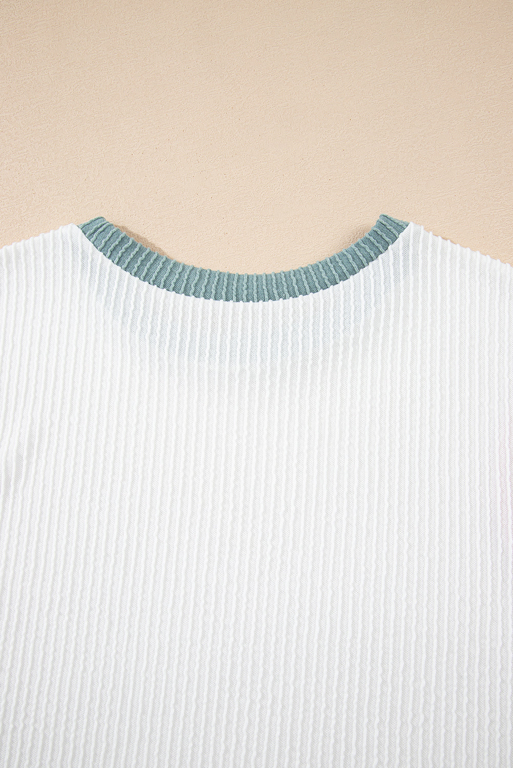 White Color Block Corded Knit Crew Neck Tee-Tops/Tops & Tees-[Adult]-[Female]-2022 Online Blue Zone Planet
