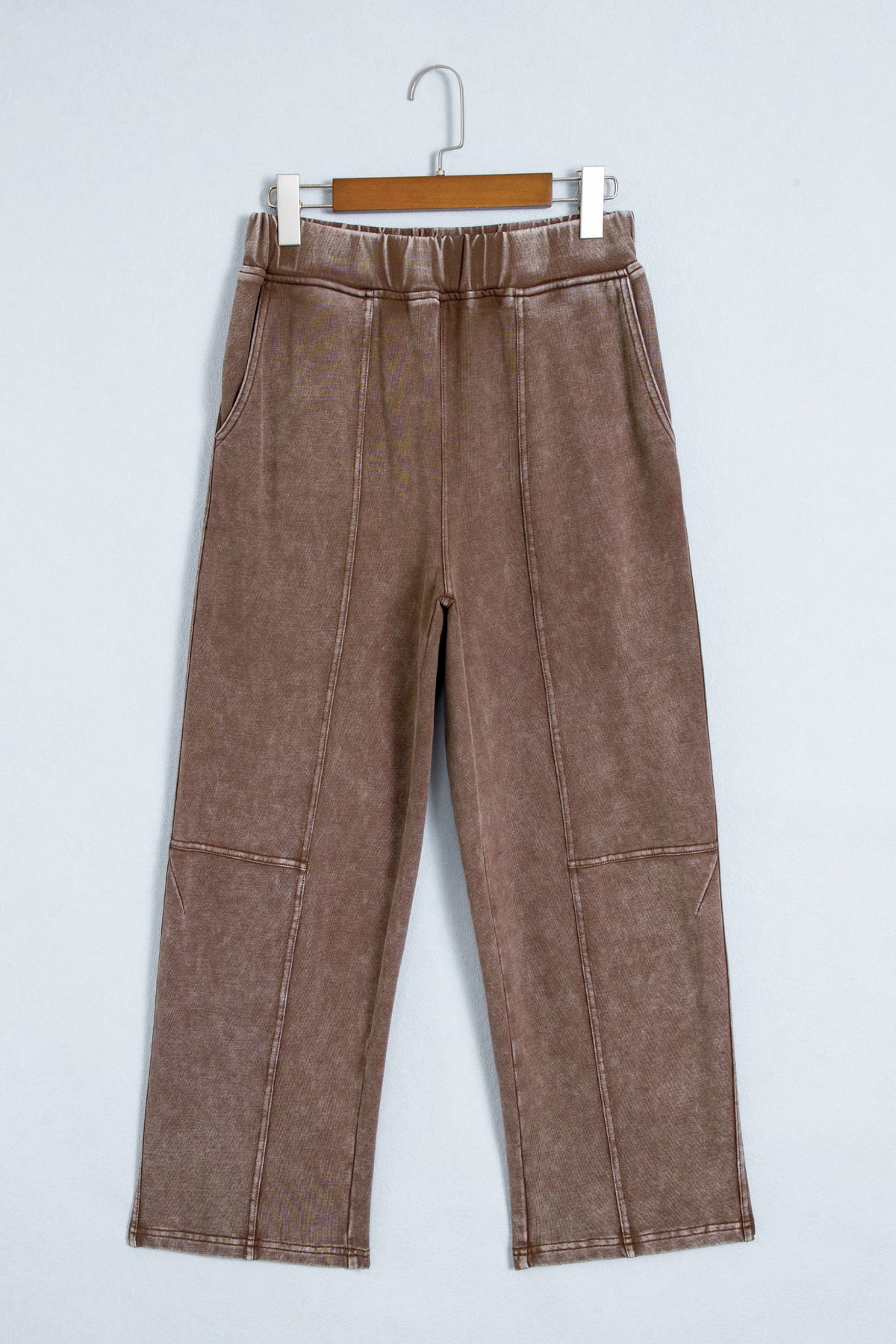 Coffee Mineral Wash Seam Detail Elastic Waist Barrel Pants-Bottoms/Pants & Culotte-[Adult]-[Female]-2022 Online Blue Zone Planet