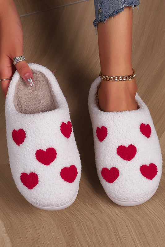 White Valentines Day Hearts Print Plush House Slippers-Shoes & Bags/Slippers-[Adult]-[Female]-White-36-2022 Online Blue Zone Planet