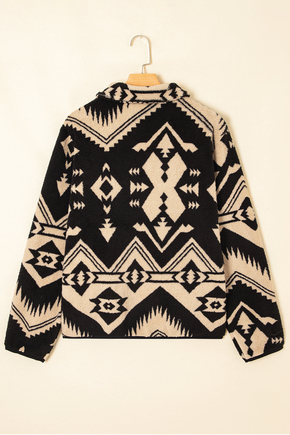 Black Western Aztec Half Zip Plush Sweatshirt-Tops/Sweatshirts & Hoodies-[Adult]-[Female]-2022 Online Blue Zone Planet