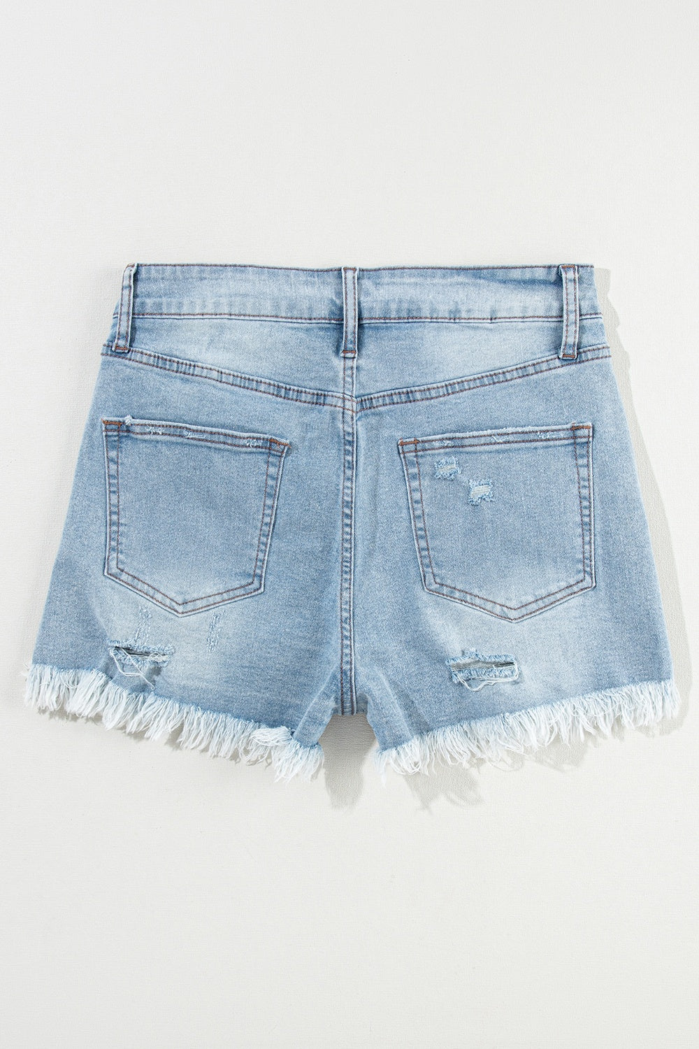 Distressed Raw Hem Denim Shorts-BOTTOMS SIZES SMALL MEDIUM LARGE-[Adult]-[Female]-2022 Online Blue Zone Planet