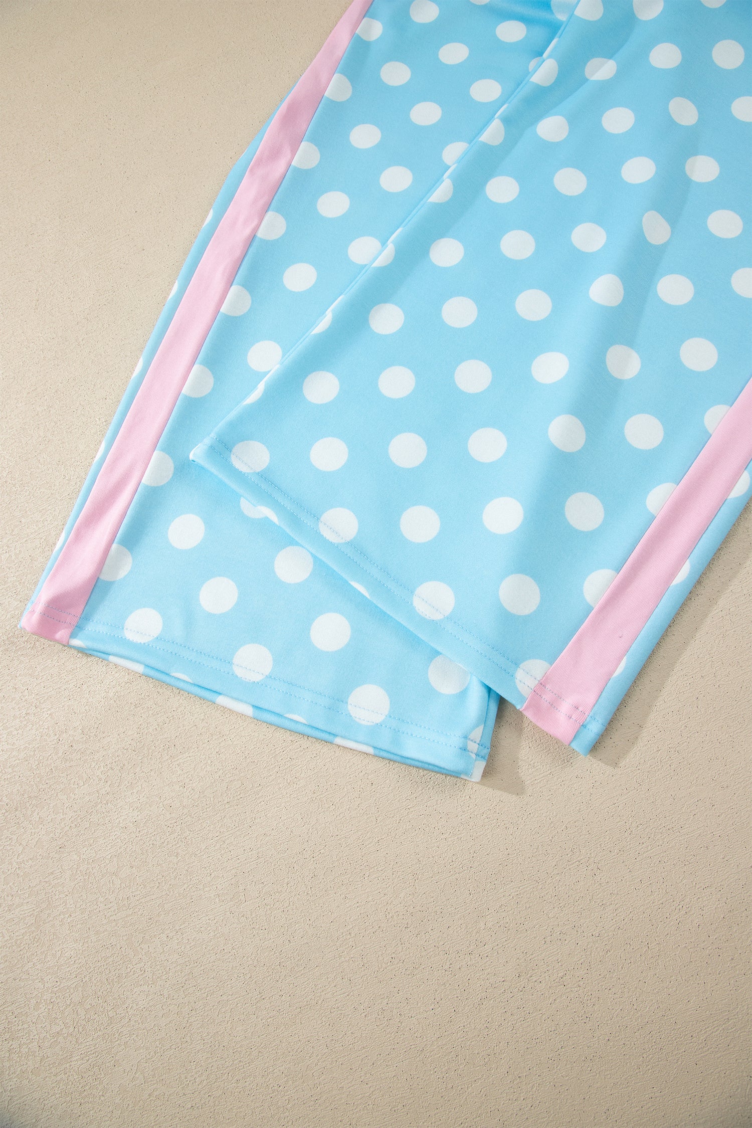 Sky Blue Polka Dot Short Sleeve Top and Pants Set-Two Piece Sets/Pant Sets-[Adult]-[Female]-2022 Online Blue Zone Planet