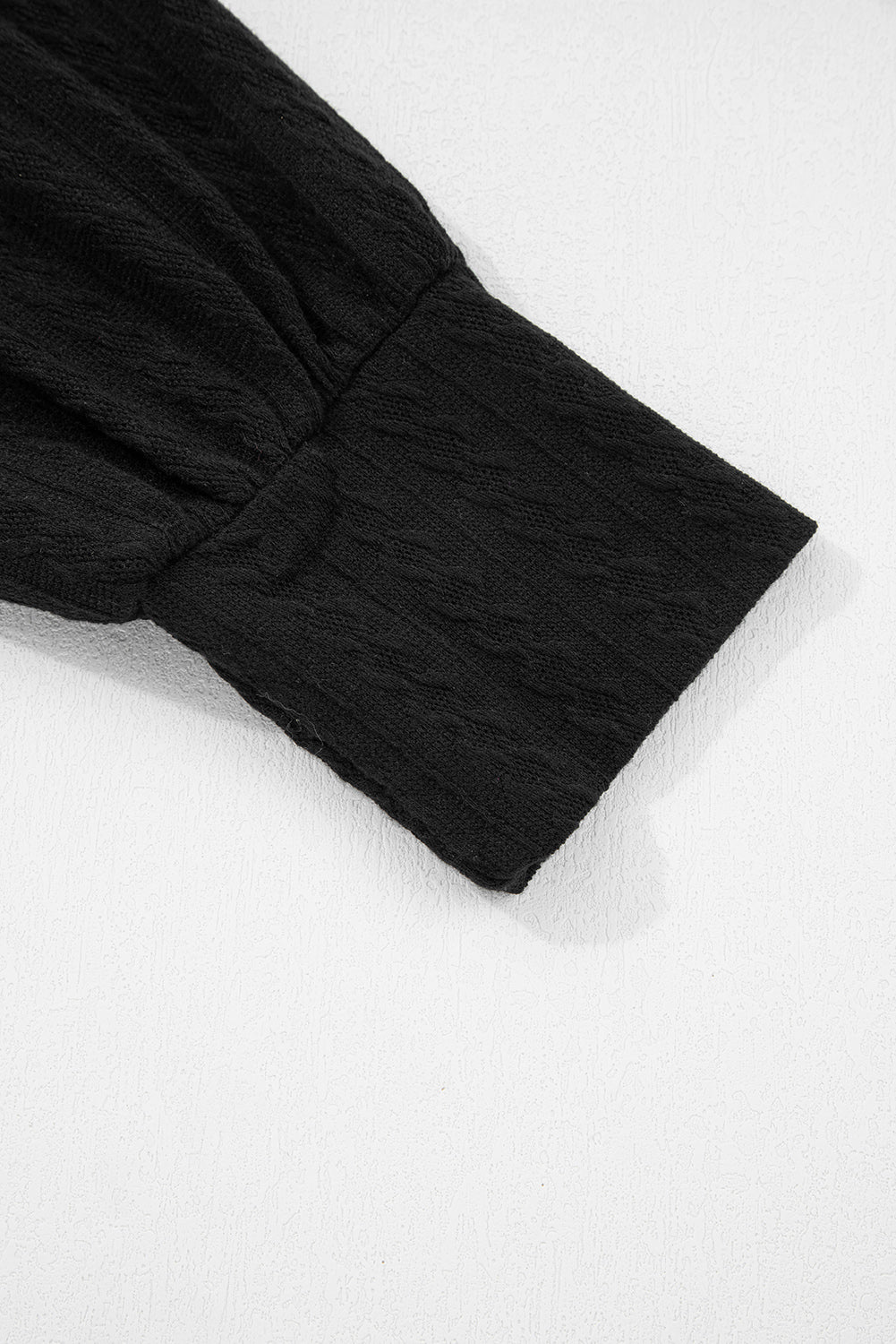 Black Textured Chest Pocket Long Sleeve Top 2Pcs Pants Set-Two Piece Sets/Pant Sets-[Adult]-[Female]-2022 Online Blue Zone Planet
