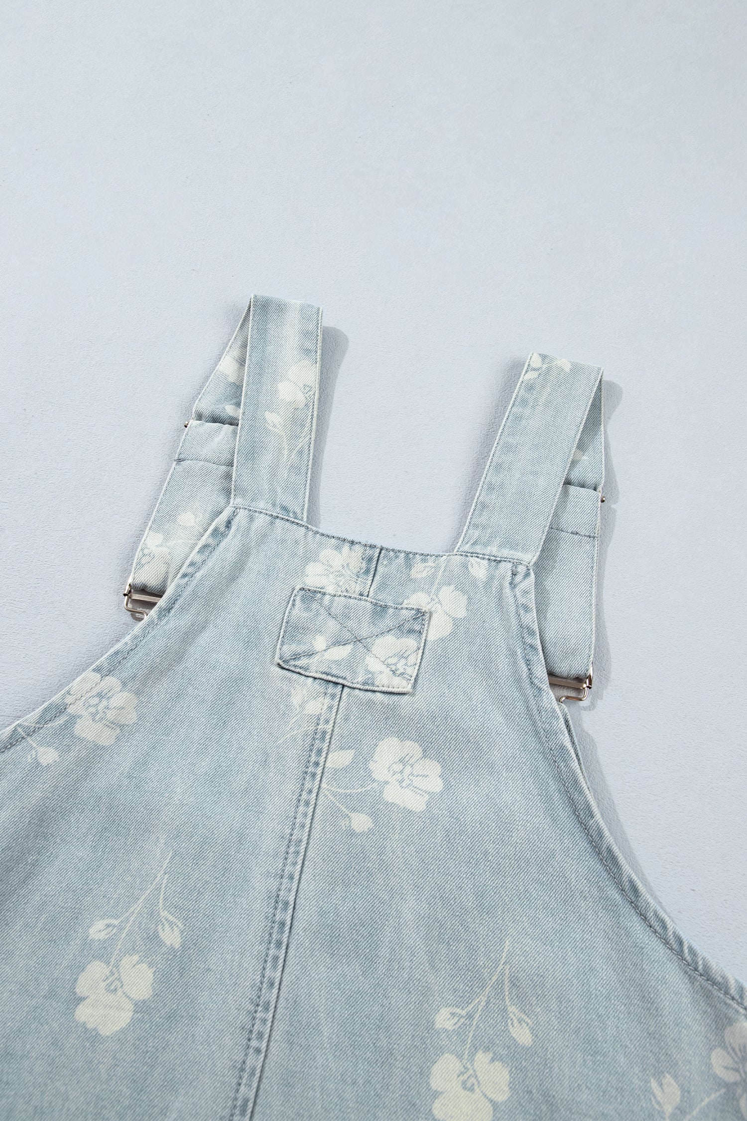 Sky Blue Retro Wash Denim Floral Print Overall Mini Dress-TOPS / DRESSES-[Adult]-[Female]-2022 Online Blue Zone Planet