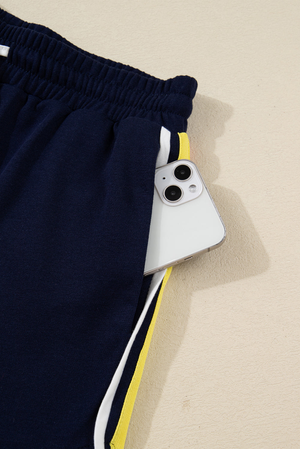 Bluing Colorful Striped Accent Varsity Long Sleeve Pullover and Shorts Matching Set-Two Piece Sets/Short Sets-[Adult]-[Female]-2022 Online Blue Zone Planet