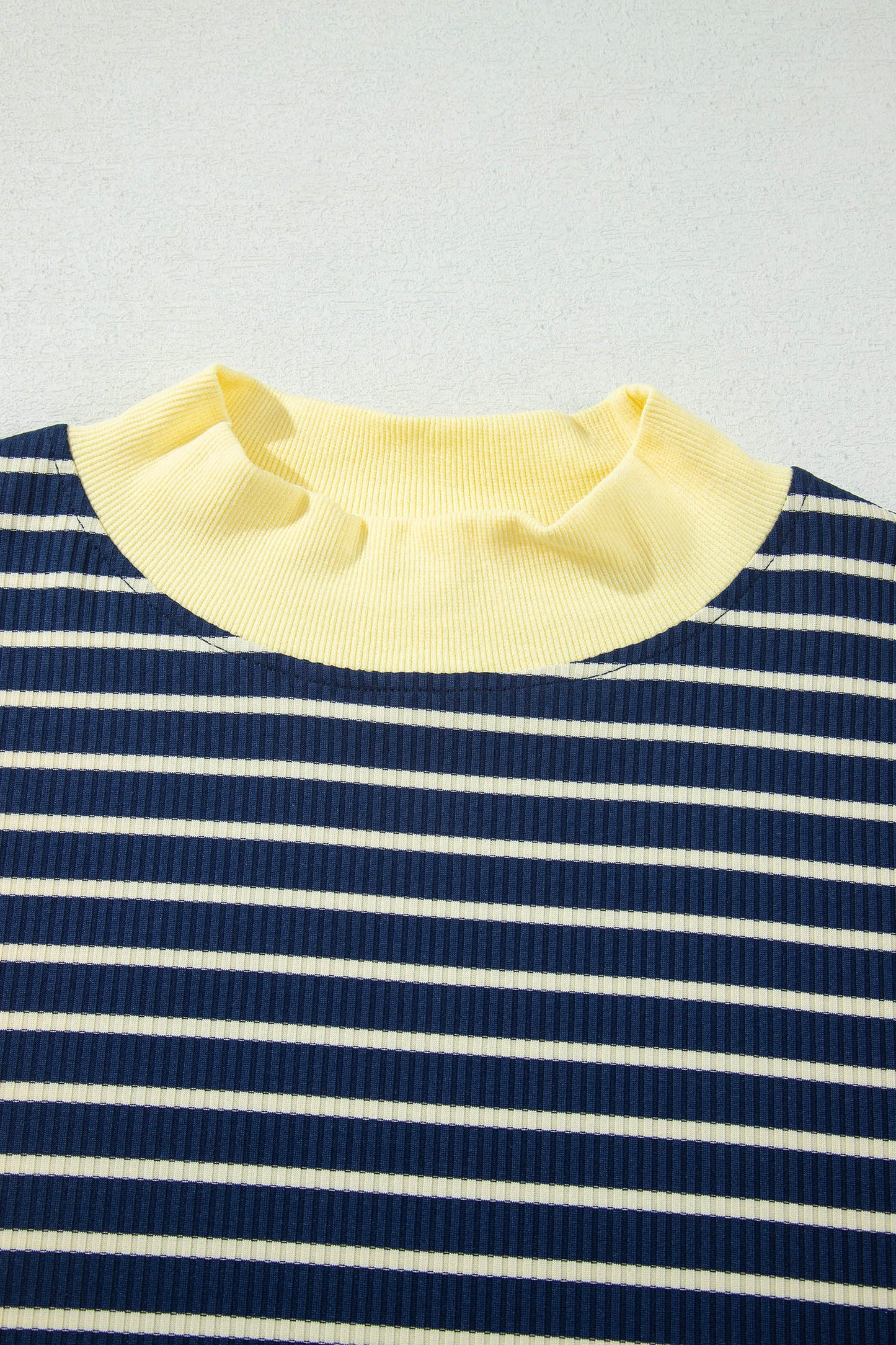 Blue Stripe Color Block Long Sleeve Pullover Ribbed Knit Casual Shorts Set-Two Piece Sets/Short Sets-[Adult]-[Female]-2022 Online Blue Zone Planet