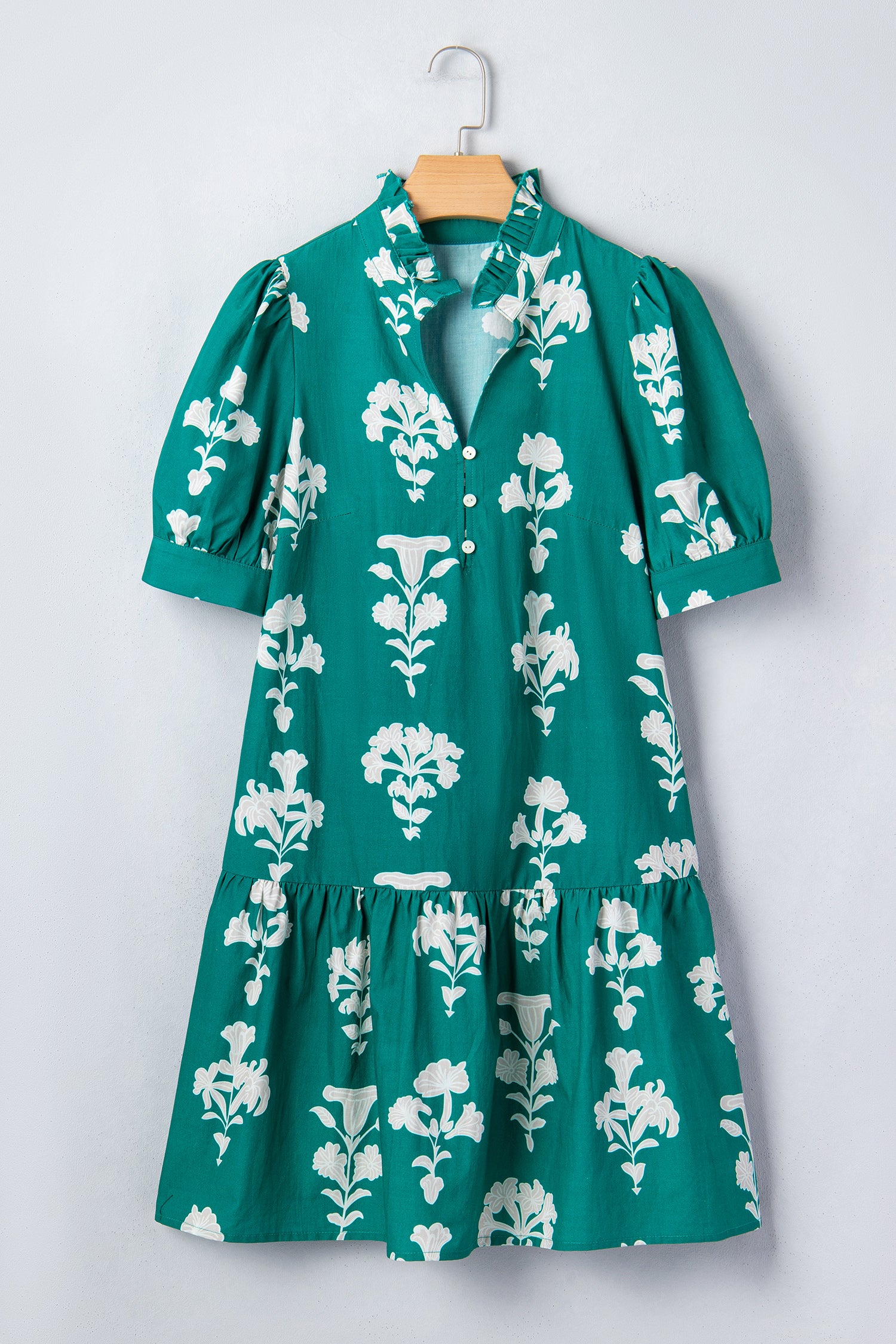 Black Frilled V Neck Puff Short Sleeve Floral Mini Dress-TOPS / DRESSES-[Adult]-[Female]-2022 Online Blue Zone Planet