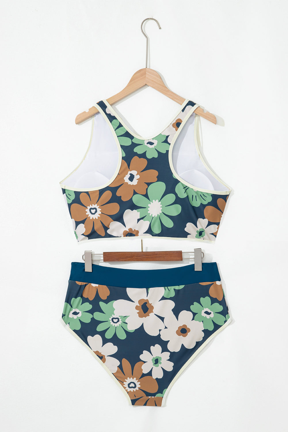 Green Floral Printed Zipped Plus Size Two Pieces Bikini-Plus Size/Plus Size Swimwear-[Adult]-[Female]-2022 Online Blue Zone Planet