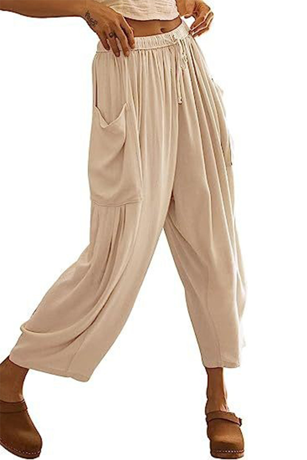 Full Size Pocketed Drawstring Wide Leg Pants-BOTTOMS SIZES SMALL MEDIUM LARGE-[Adult]-[Female]-2022 Online Blue Zone Planet