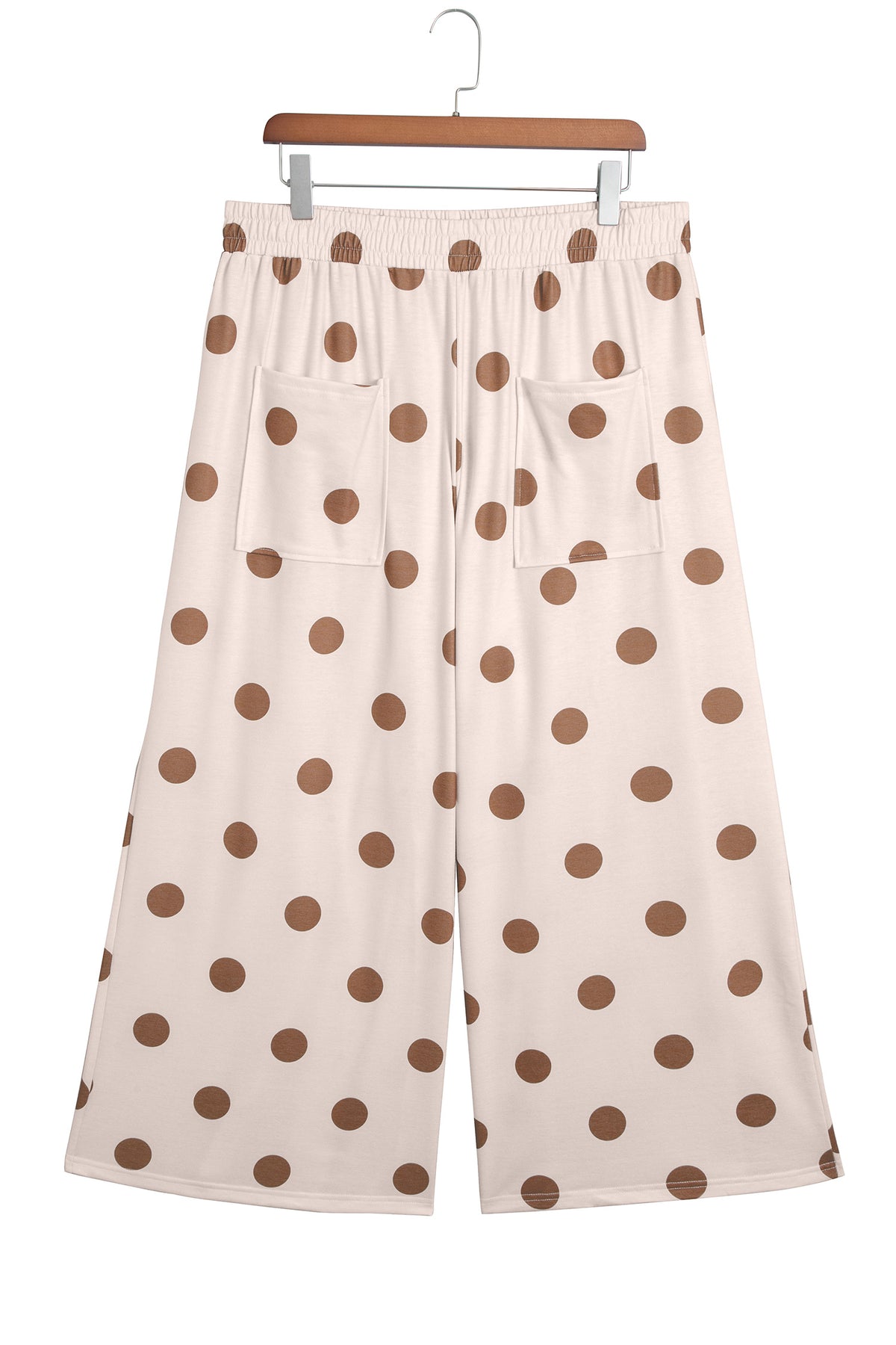 Khaki Polka Dot Elastic Waist Wide Leg Plus Size Pants-Plus Size/Plus Size Bottoms-[Adult]-[Female]-2022 Online Blue Zone Planet
