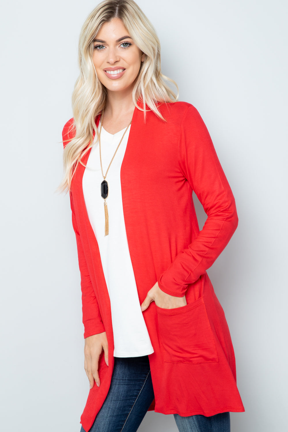 Celeste Full Size Open Front Cardigan with Pockets-TOPS / DRESSES-[Adult]-[Female]-2022 Online Blue Zone Planet