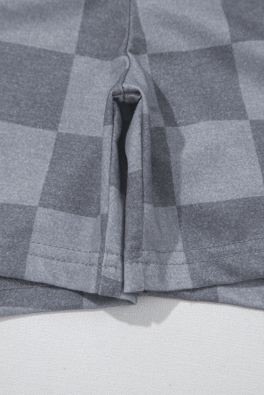 Gray Checkered V Neck Tee Drawstring Shorts Lounge Set-Loungewear & Sleepwear/Loungewear-[Adult]-[Female]-2022 Online Blue Zone Planet