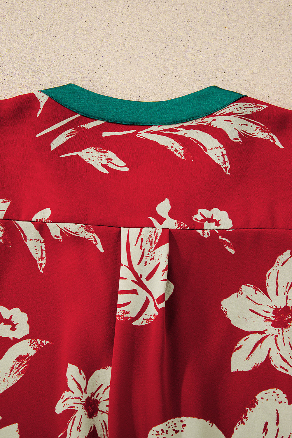Red Contrast Tied Neck Shirred Puff Sleeve Flower Blouse-Tops/Blouses & Shirts-[Adult]-[Female]-2022 Online Blue Zone Planet