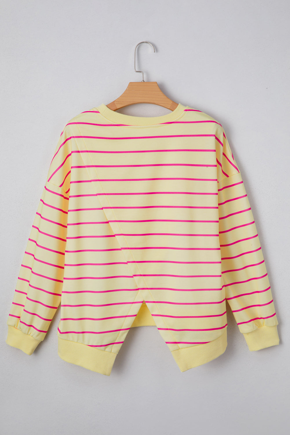 Yellow Stripe Stylish Overlap Detail Drop Shoulder Pullover Sweatshirt-Tops/Sweatshirts & Hoodies-[Adult]-[Female]-2022 Online Blue Zone Planet