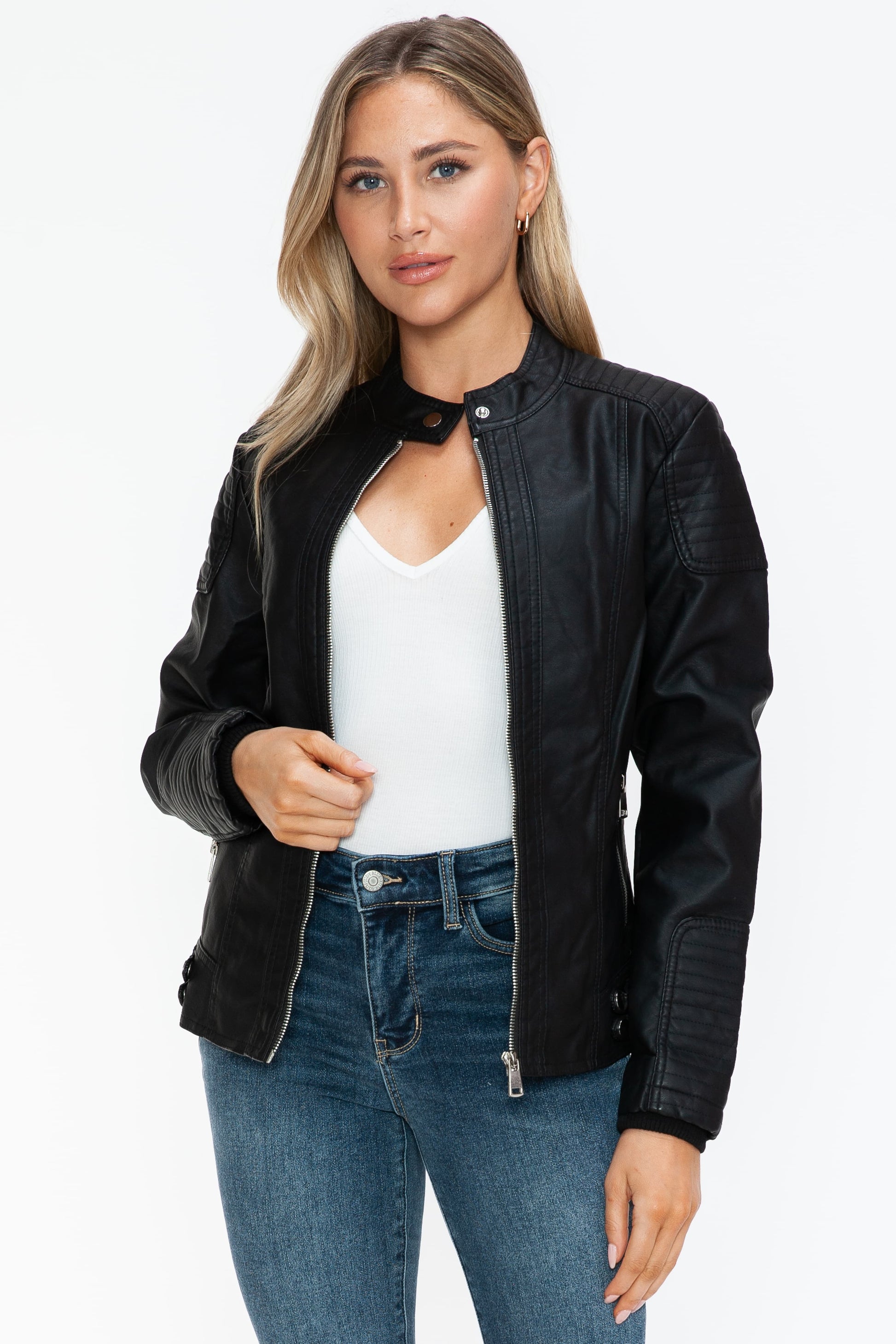 Blue Zone Planet | Snobbish Faux Leather Biker Jacket with Side Zip Pockets-TOPS / DRESSES-[Adult]-[Female]-Black-S-2022 Online Blue Zone Planet