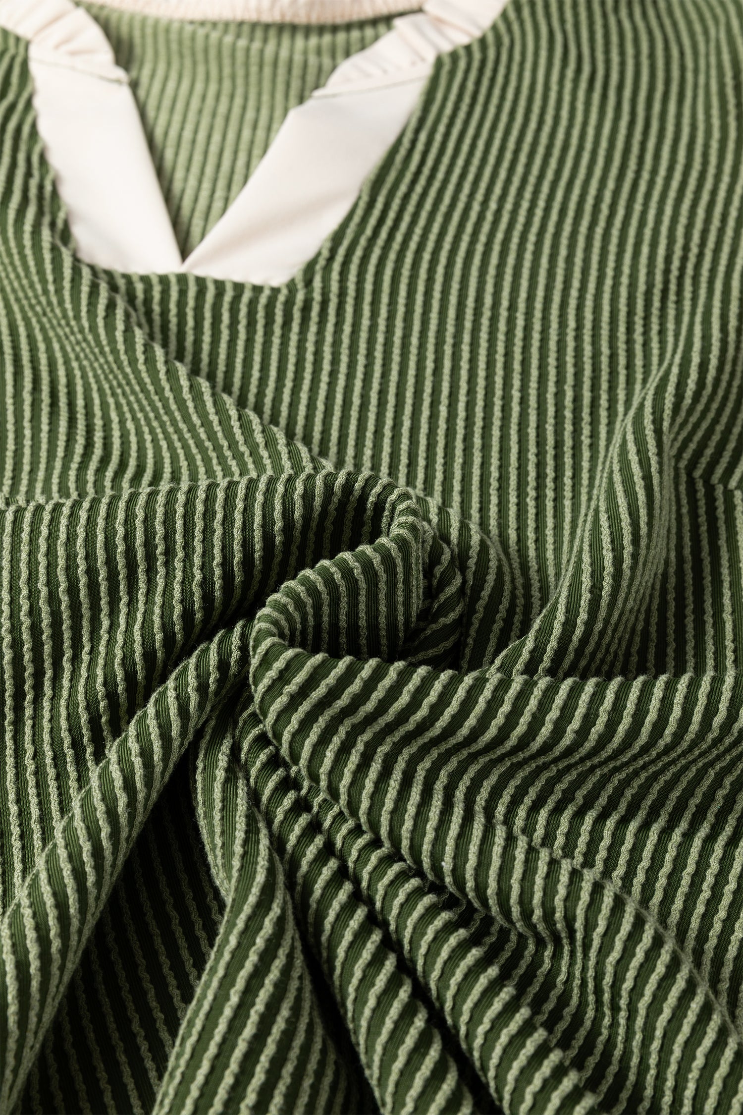 Vineyard Green Plus Size Contrast Frilled Neckline Ruffled Short Sleeve Ribbed Textured Blouse-Plus Size/Plus Size Tops/Plus Size Blouses & Shirts-[Adult]-[Female]-2022 Online Blue Zone Planet