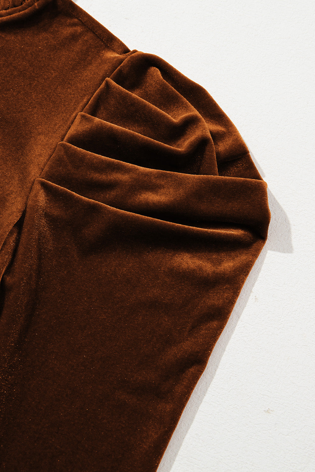 Chestnut Frilled Collar Puff Sleeve Velvet Top-Tops/Long Sleeve Tops-[Adult]-[Female]-2022 Online Blue Zone Planet