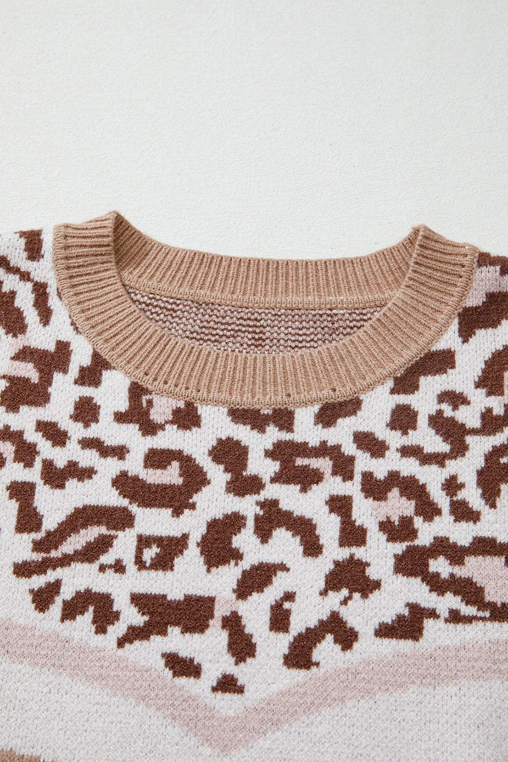 Straw Yellow Leopard Color Block Knit Round Neck Baggy Sweater-TOPS / DRESSES-[Adult]-[Female]-2022 Online Blue Zone Planet