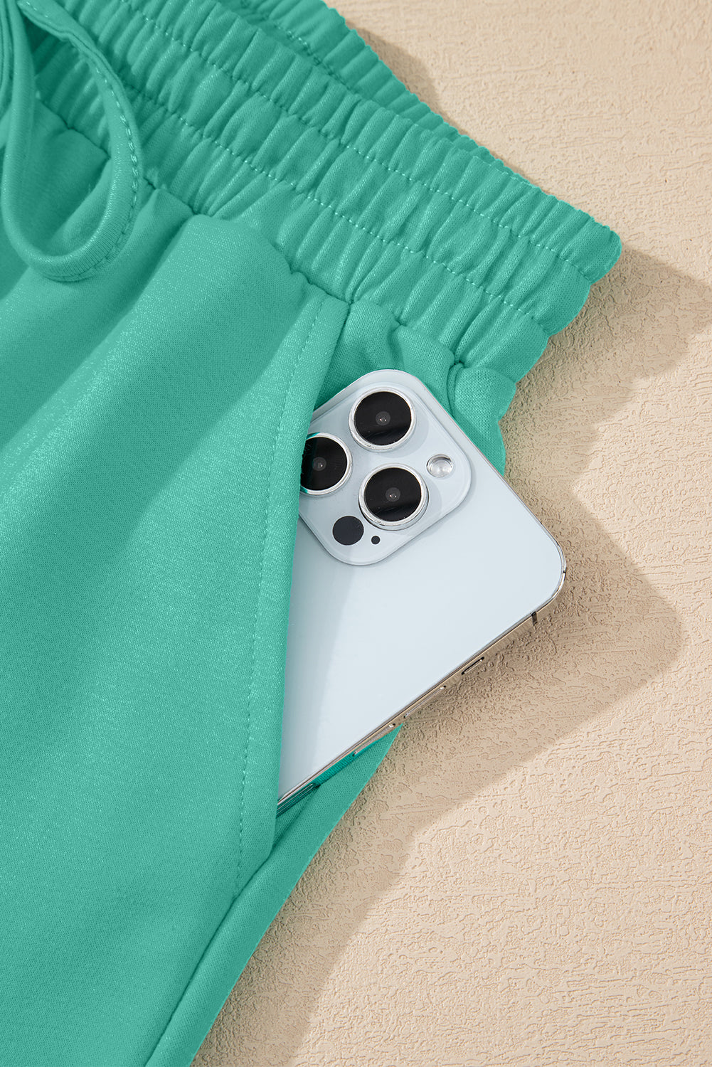 Sea Green Solid Loose V Neck Half Sleeve Tee and Shorts-Two Piece Sets/Short Sets-[Adult]-[Female]-2022 Online Blue Zone Planet